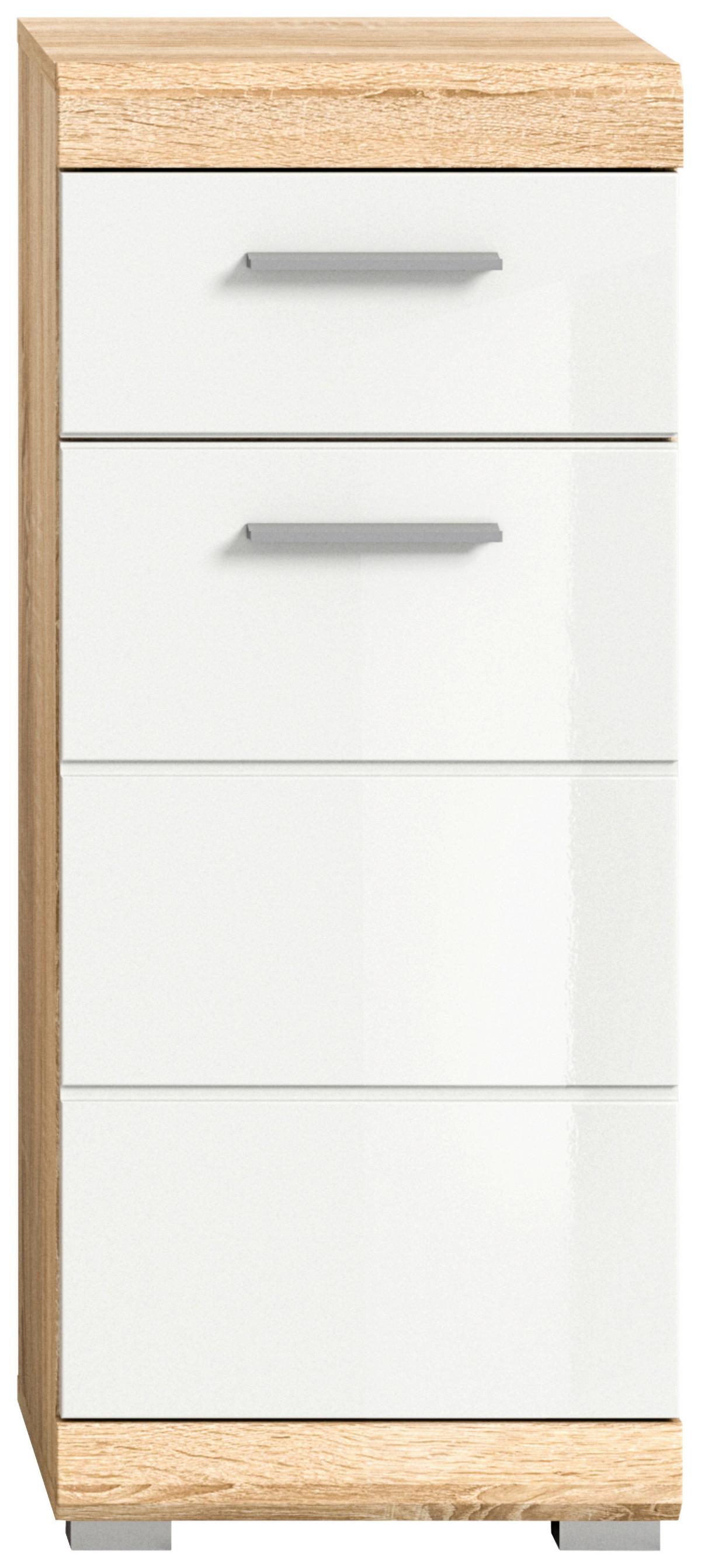 Unterschrank Lambada Sonoma Eiche/weiß B: 37 Cm - Chromfarben/Weiß Hochglanz, MODERN, Holzwerkstoff (37/88/31cm) - MID.YOU