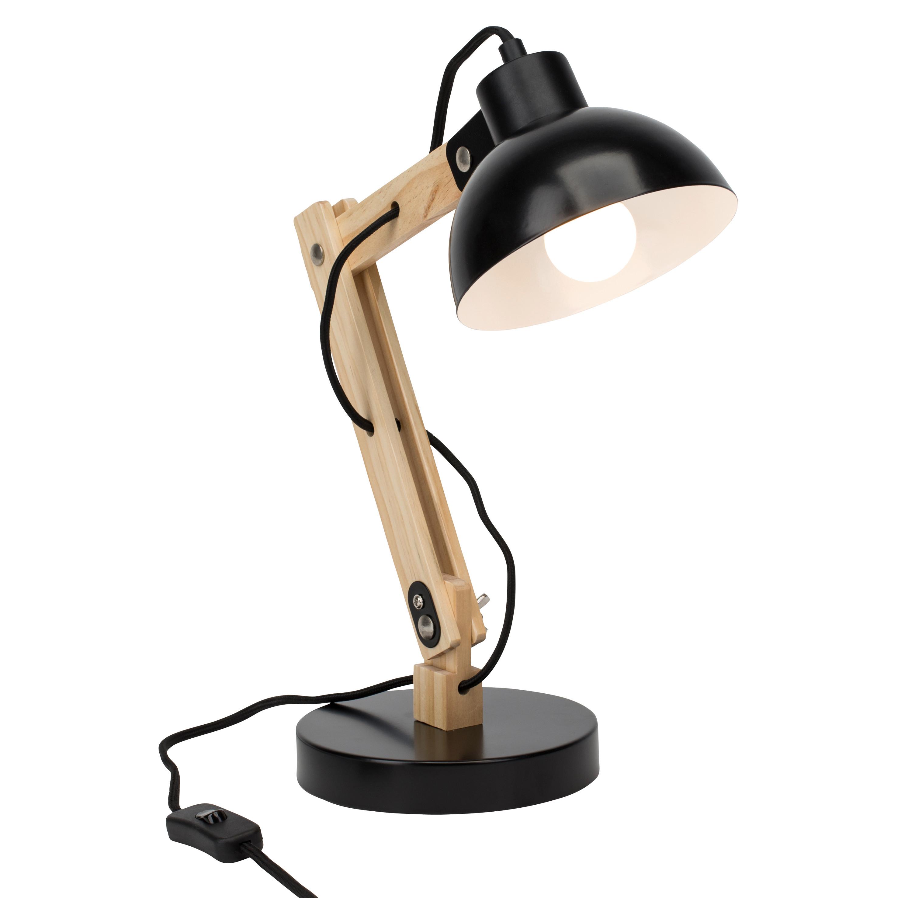Schreibtischlampe Moda Schwarz mit Schnurschalter - Schwarz, Natur, Holz/Metall (41,5/16/32cm) - Brilliant