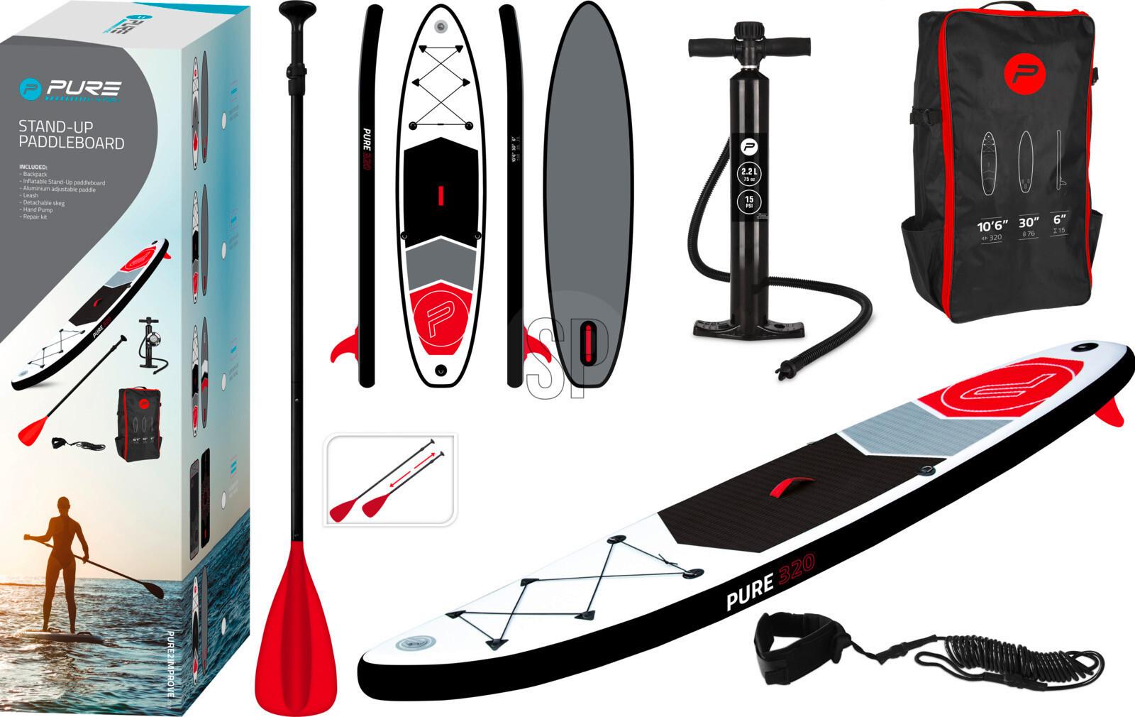 Stand Up Paddle Aufblasbar Pure Grau/Rot/Schwarz/Weiß - Rot/Schwarz, Basics, Kunststoff (320/76/15cm) - Homezone