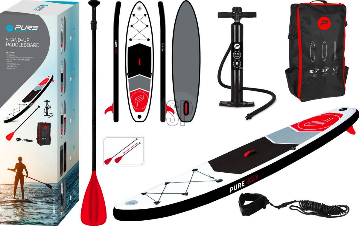 Stand Up Paddle Aufblasbar Pure Grau/Rot/Schwarz/Weiß - Rot/Schwarz, Basics, Kunststoff (320/76/15cm) - Homezone