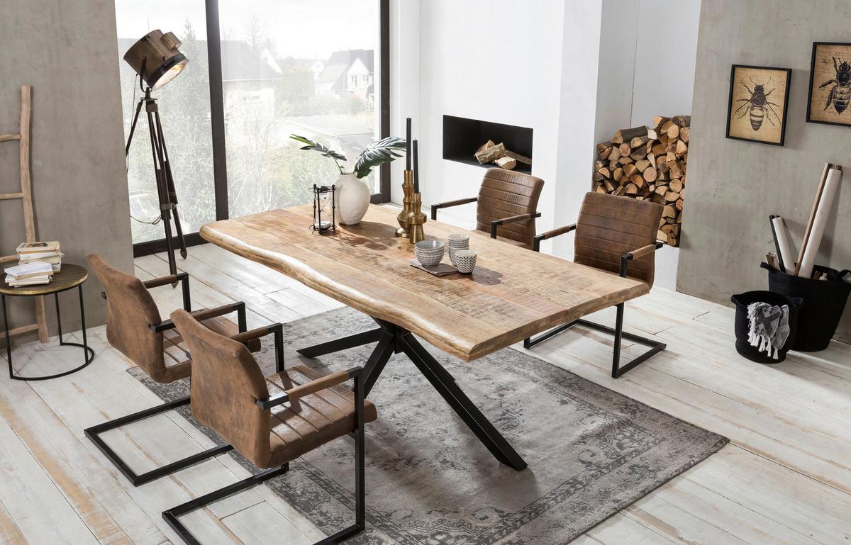 ESSTISCH Schwarz/Naturfarben L: 160cm - Schwarz/Naturfarben, MODERN, Holz/Metall (160/90/77cm) - MID.YOU