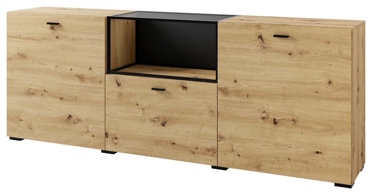 Sideboard Frame Eiche Artisan/Schwarz B: 200cm - Schwarz/Eiche Artisan, Design, Holzwerkstoff (200/75,5/37,5cm) - MID.YOU