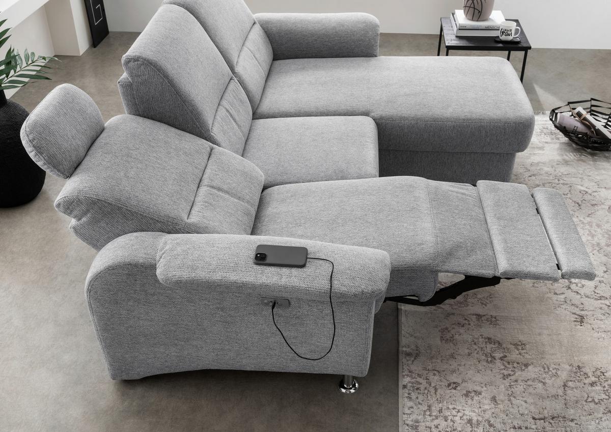 Ecksofa mit Stauraum Parole Silberfarben Chenille - Chromfarben/Silberfarben, MODERN, Textil (231/165cm) - Livetastic