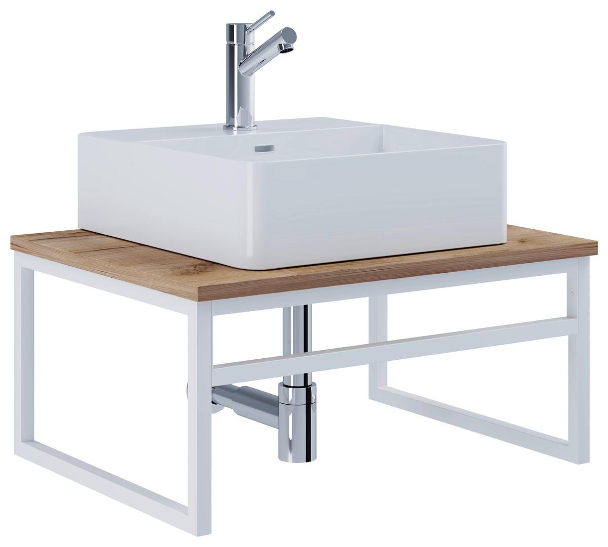 Waschtischkombi 2--Teilig. Waschplatz "bitila 60" - Honigeiche/Weiß, MODERN, Keramik/Holzwerkstoff (60cm) - MID.YOU