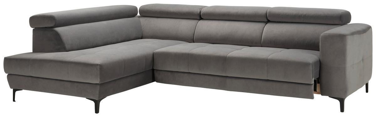 Rohová sedačka EMMA, ľavá, sivá,nast.op.hl,USB,el.výsuv - čierna/sivá, Modern, textil (210/301cm) - Premium Living
