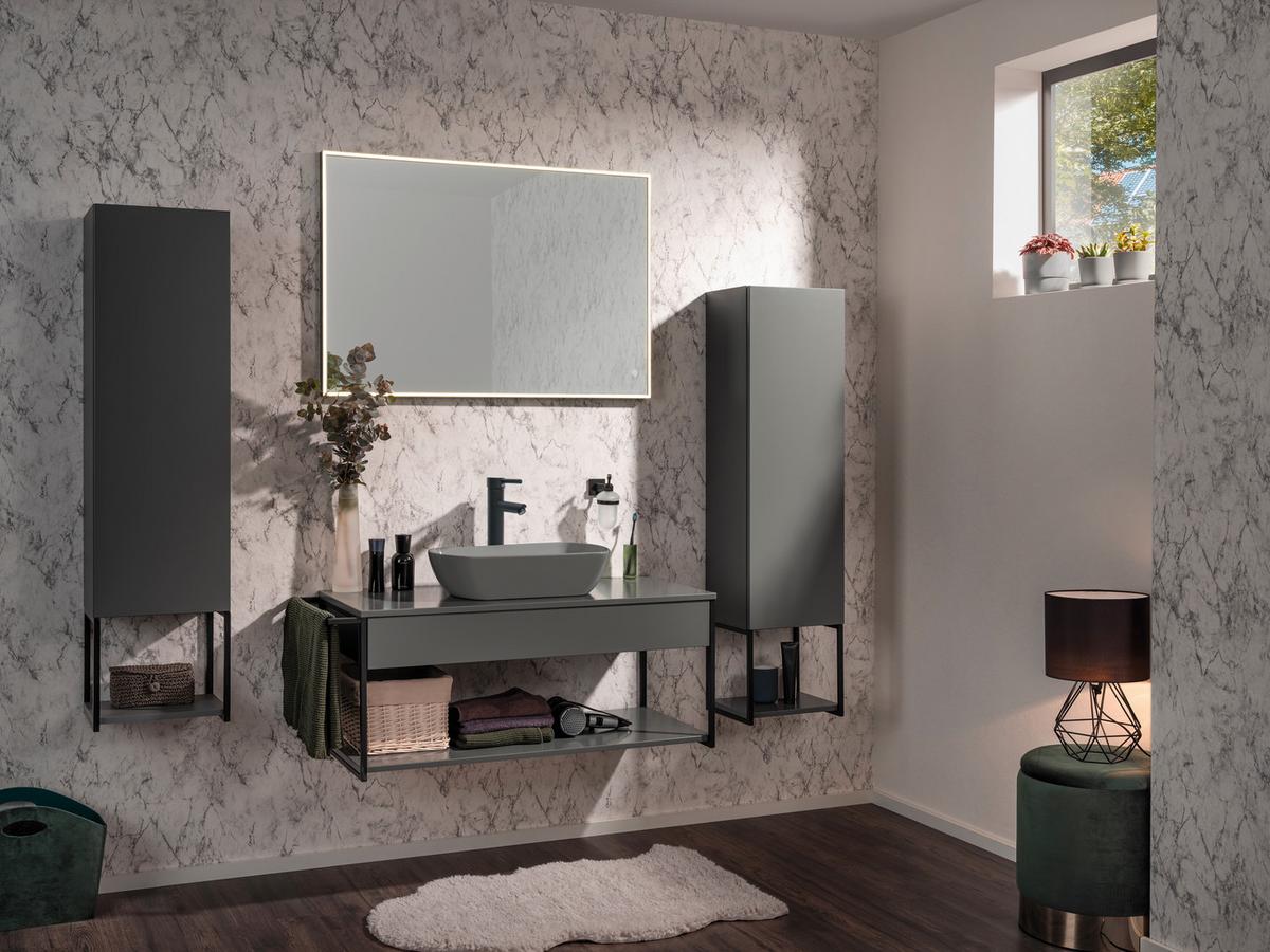 Waschtischunterschrank New York B: 107,5cm Grau - Schwarz/Grau, MODERN, Holzwerkstoff/Metall (107,5/43,5/47,5cm) - MID.YOU