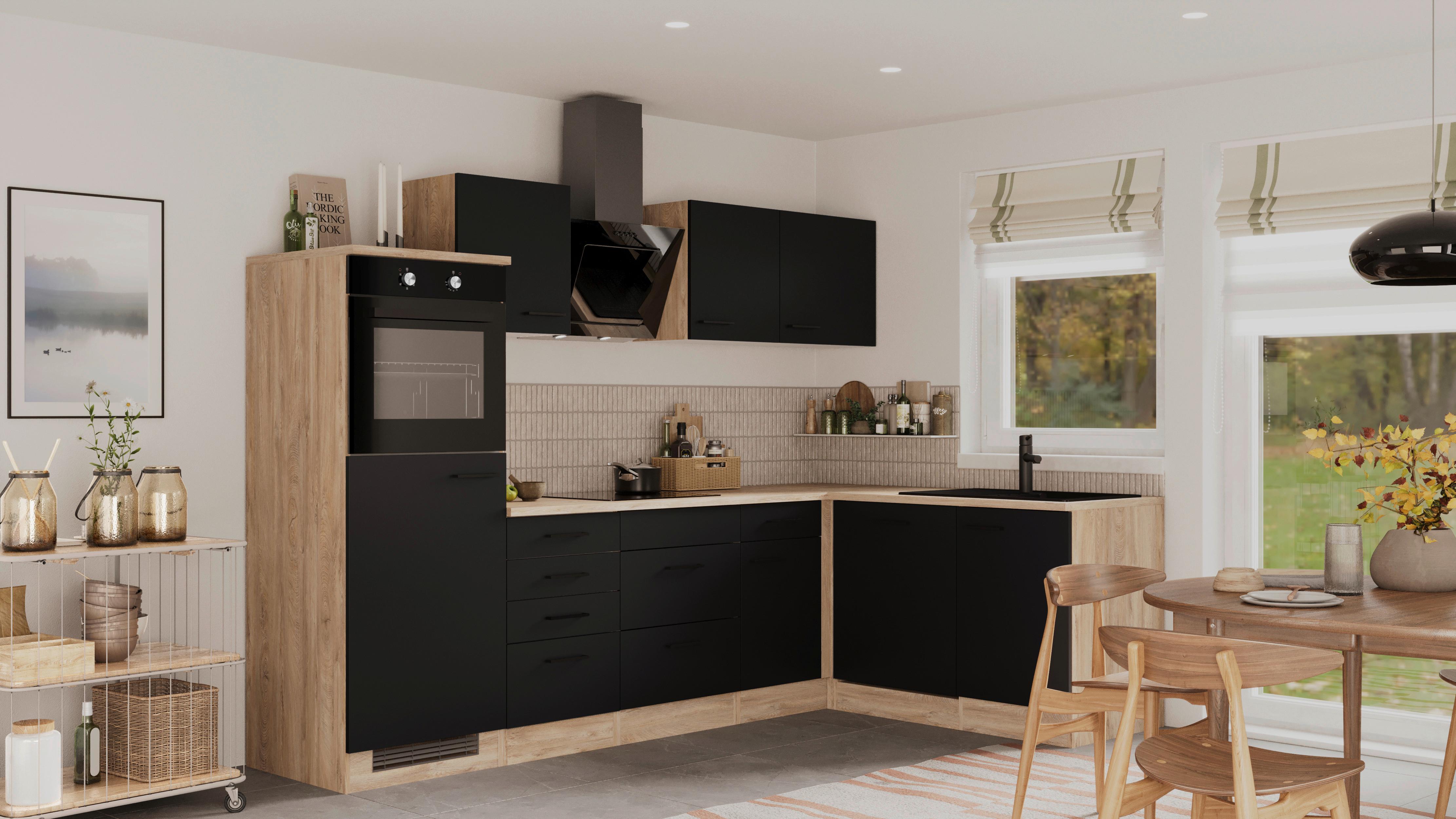 Eckküche Capri Eiche/schwarz S: 280x170 Cm - Eichefarben/Schwarz, Basics, Holzwerkstoff (280/170cm) - FlexWell