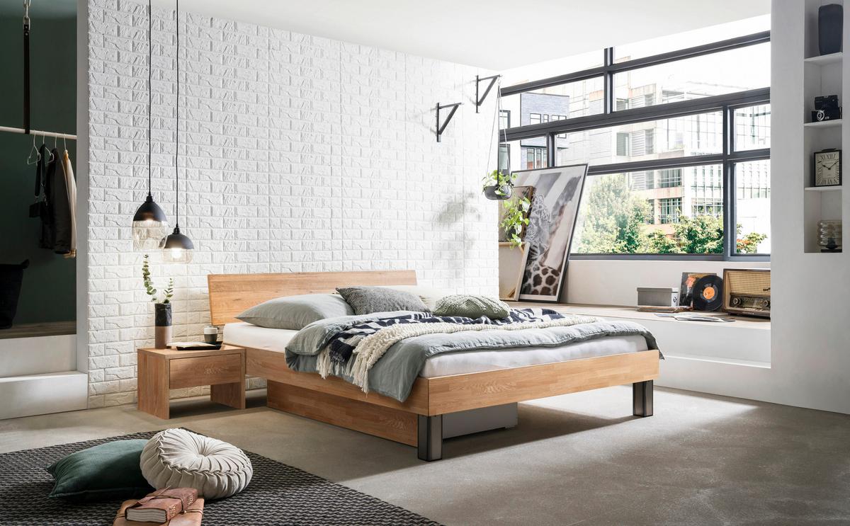 Bett Lodi Eiche Bianco 160x200 Cm - Eiche Bianco/Eichefarben, Natur, Holz (160/200cm) - Hasena