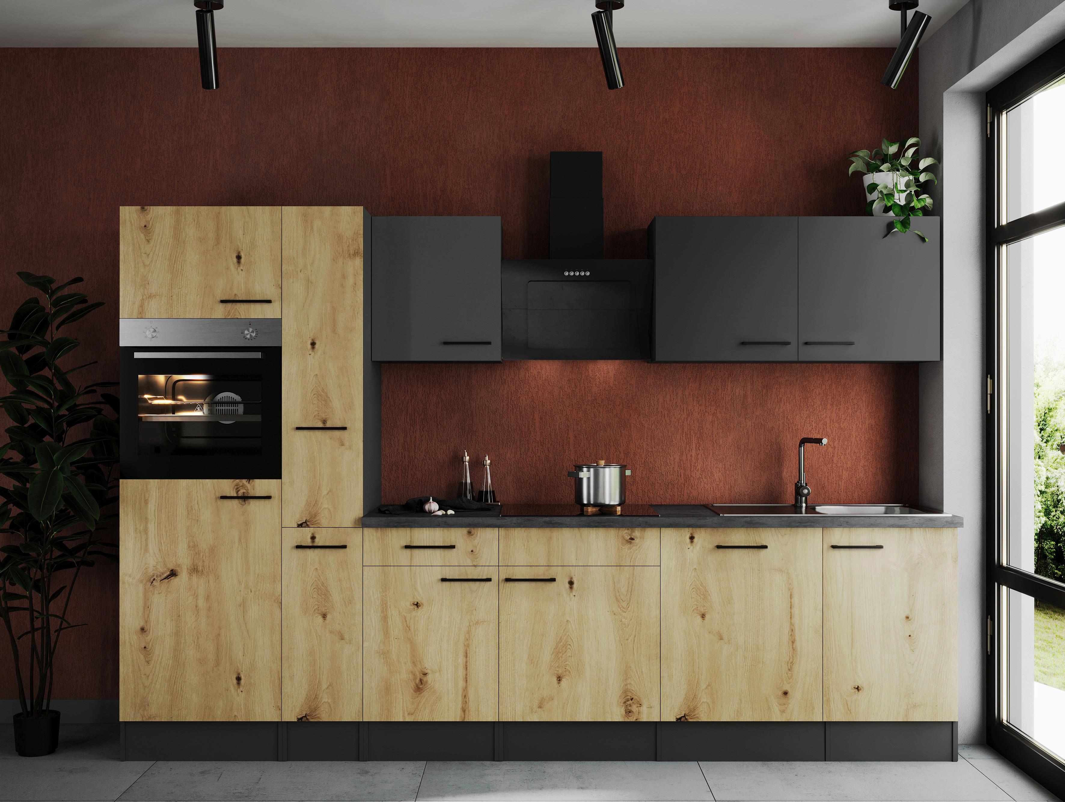 Küchenblock Oliver Artisan Dekor, Grau  B: 310 cm - Eiche Artisan/Grau, Design, Holzwerkstoff (310cm) - Respekta