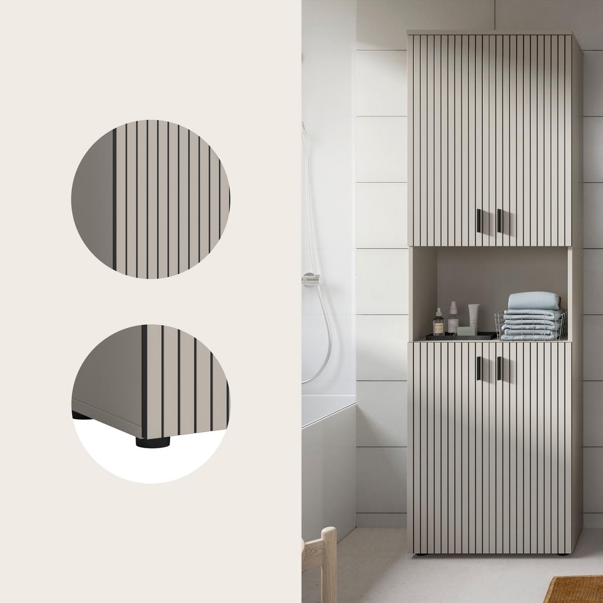 HOCHSCHRANK Mone Kaschmir B: 60cm - Kaschmir/Schwarz, Trend, Holzwerkstoff (60/192/30cm) - MID.YOU