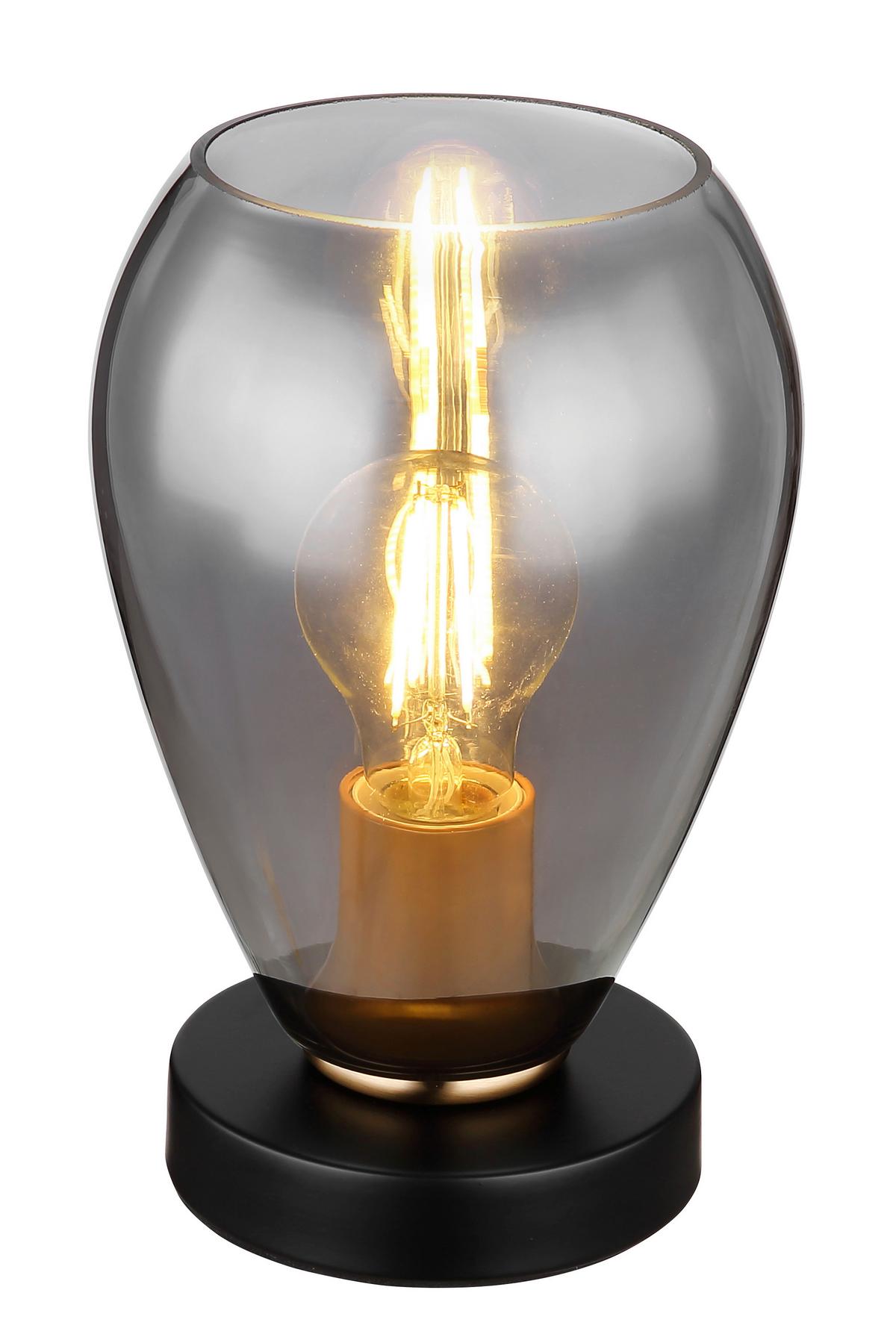 Tischlampe Grau Mit Wippschalter - Messingfarben/Schwarz, Design, Glas/Metall (15/23,5cm) - Globo