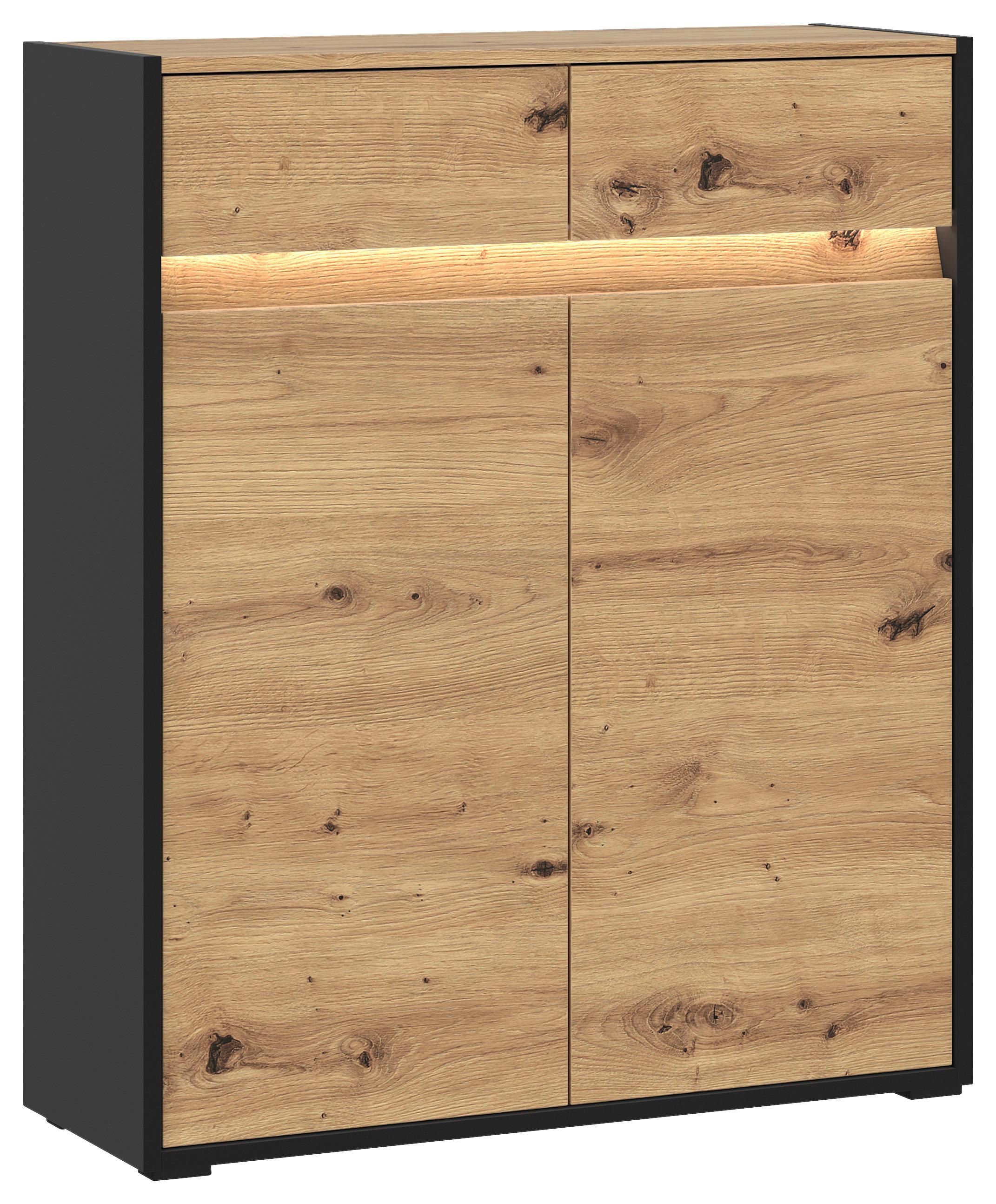 Kommode Mit Led B: 88,3 Cm Welcome, Eiche Dekor/schwarz - Schwarz/Eiche Artisan, MODERN, Holzwerkstoff (88,3/108/38cm)