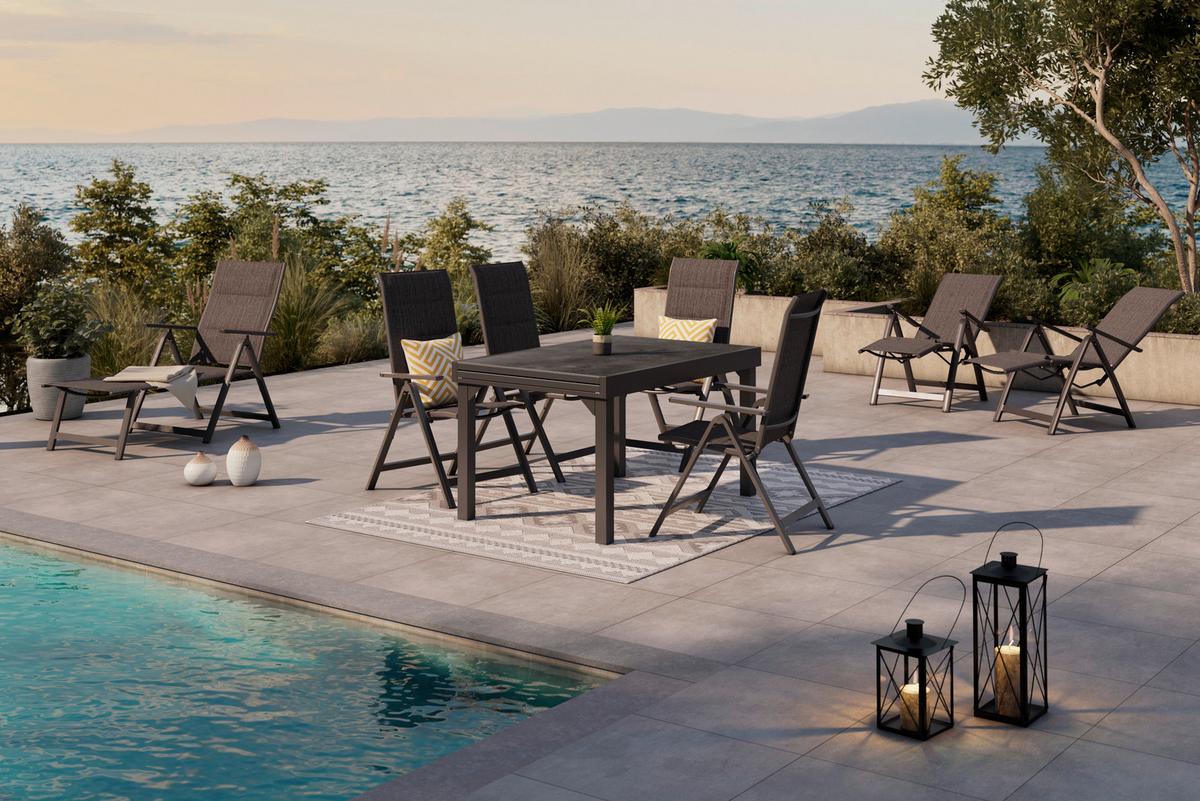 Sonnenliege Verena New Metall/Textil verstellbar - Dunkelgrau, MODERN, Textil/Metall (70/103/146cm) - Beldano