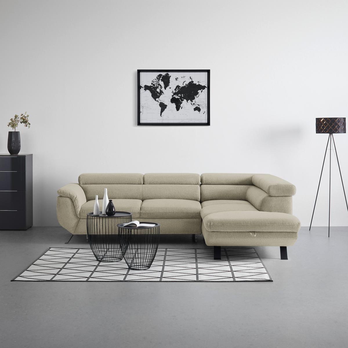 Rohová sedačka RAVEN, pravá, sivobéžová - čierna/sivobéžová, Modern, kov/textil (257/198cm) - Mömax