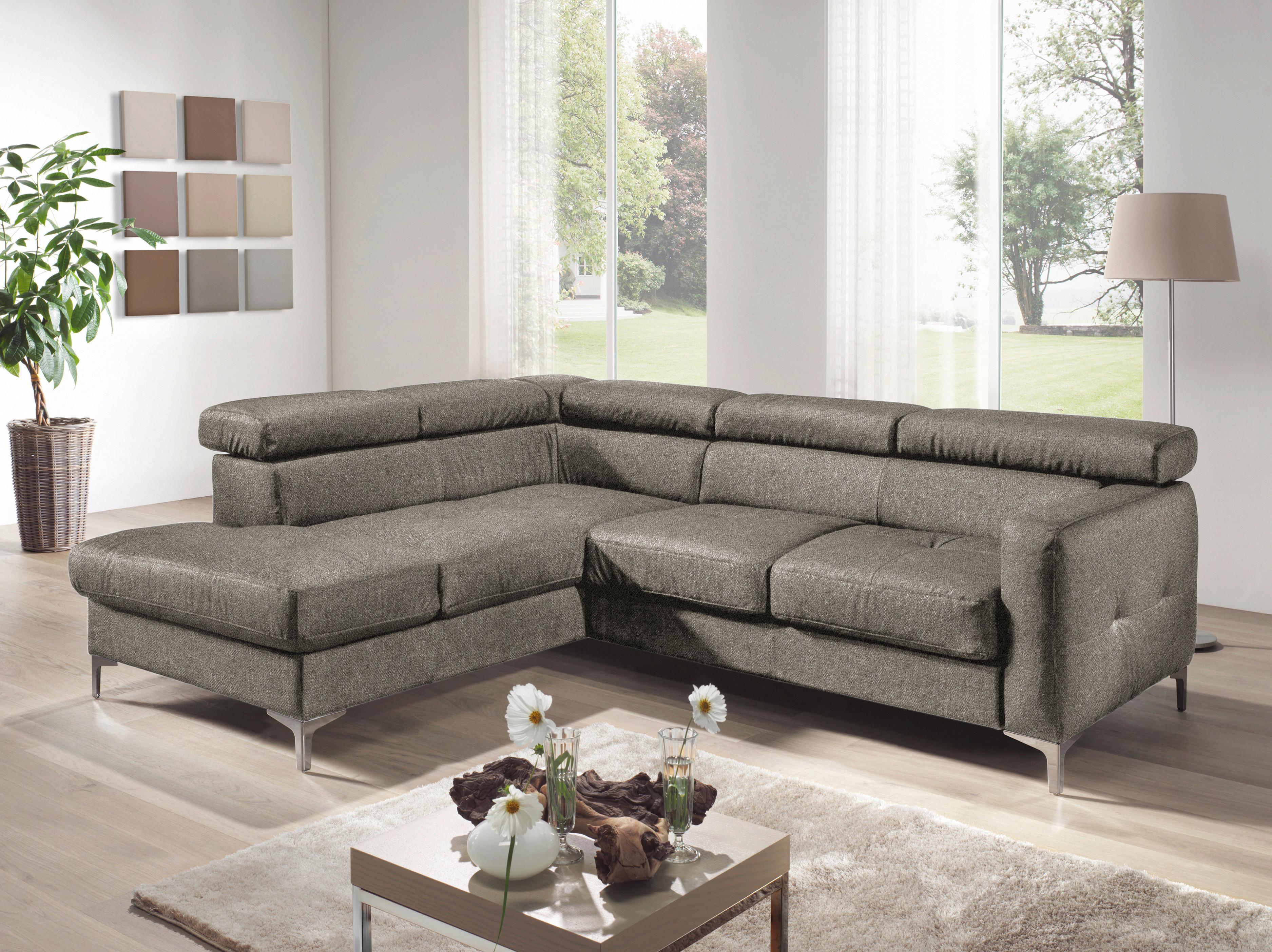 Ecksofa Sammy Braun - Chromfarben/Braun, Design, Textil (207/242cm) - Livetastic