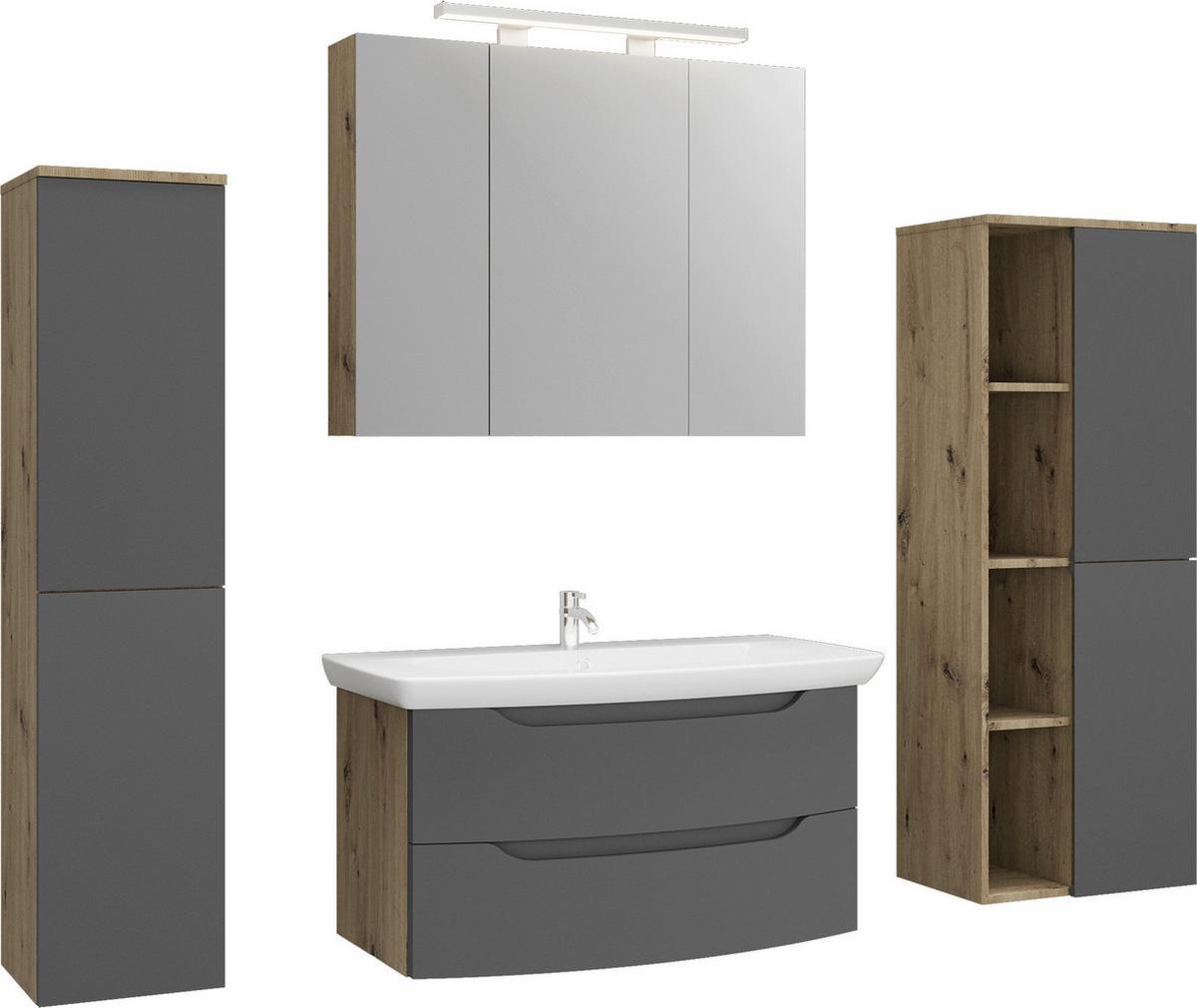Waschtischkombi C-Line Wbu Eichefarben/Anthrazit B: 90 cm - Eichefarben/Anthrazit, MODERN, Keramik/Holzwerkstoff (90cm) - Stylife