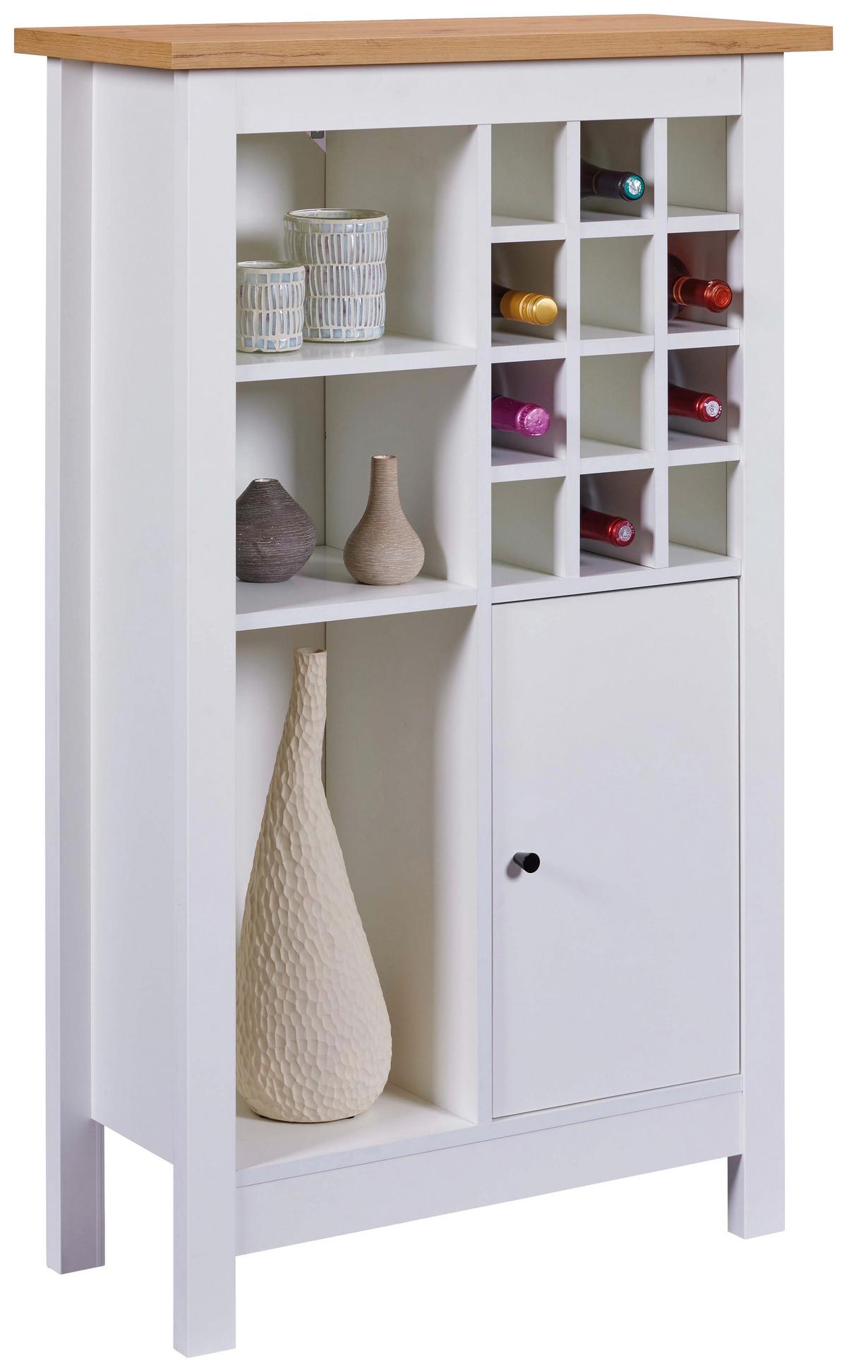 Weinschrank Julina Weiß, Eiche Dekor B: 77cm - Weiß/Eiche Artisan, Design, Holzwerkstoff (77/124/33cm) - Livetastic