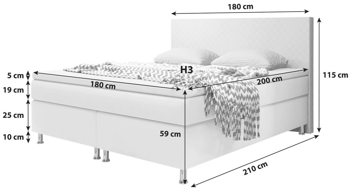 Boxspringbett Mit Topper 180x200 Cm Madrid - Silberfarben/Schwarz, KONVENTIONELL, Leder/Textil (180/115/210cm) - MID.YOU