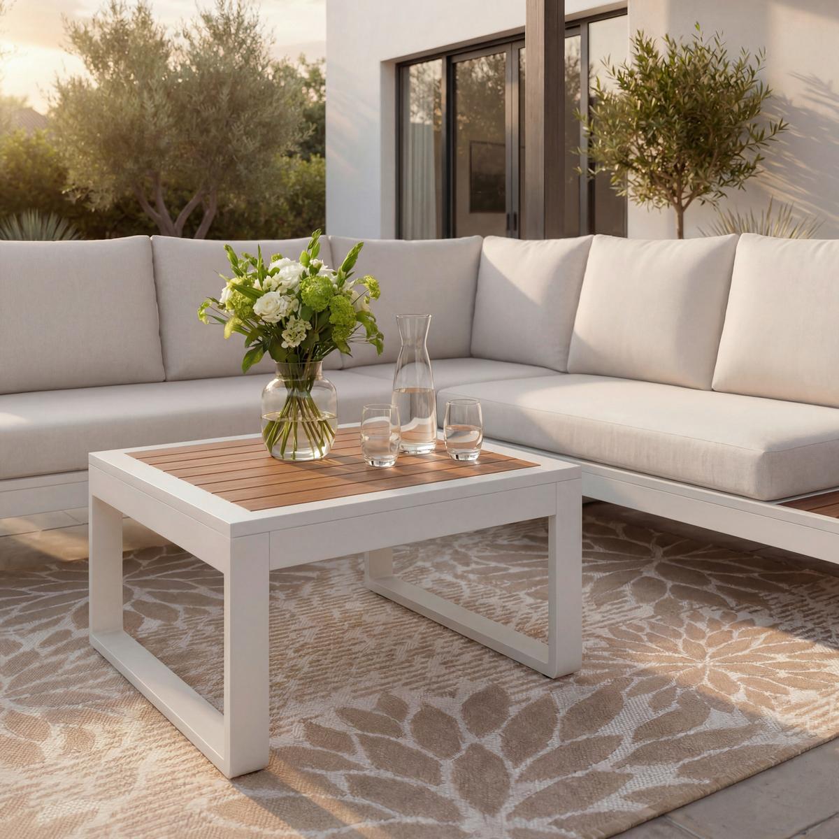 TERASOVÁ SEDACÍ SOUPRAVA MARIJANA - barvy teak/krémová, Moderní, kov/textil (235/68/73cm) - Bessagi Garden