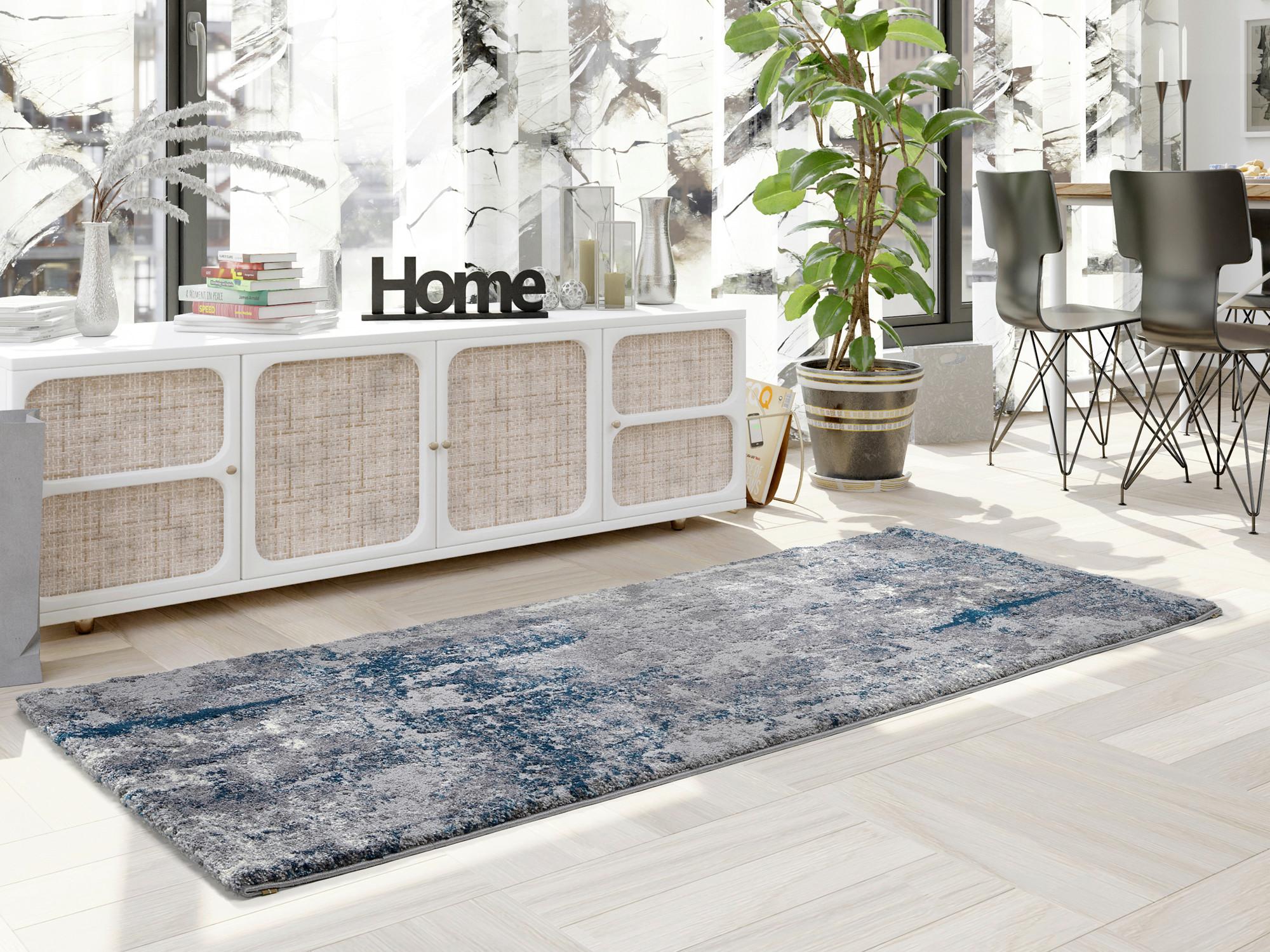 Teppich Läufer Grau/Petrol Timeline Quantum 80x300 cm - Petrol/Grau, Design, Textil (80/300cm) - Novel