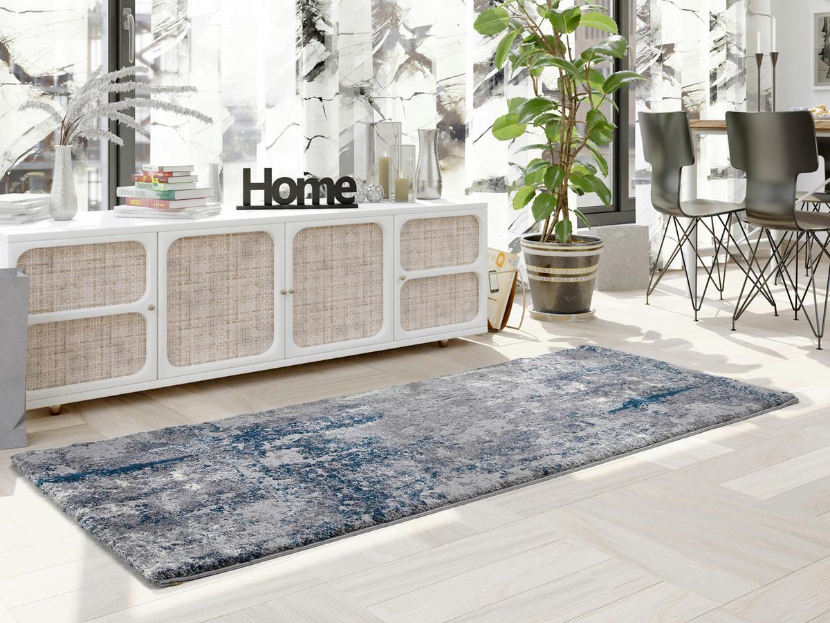 Teppich Läufer Grau/Petrol Timeline Quantum 80x250 cm - Petrol/Grau, Design, Textil (80/250cm) - Novel