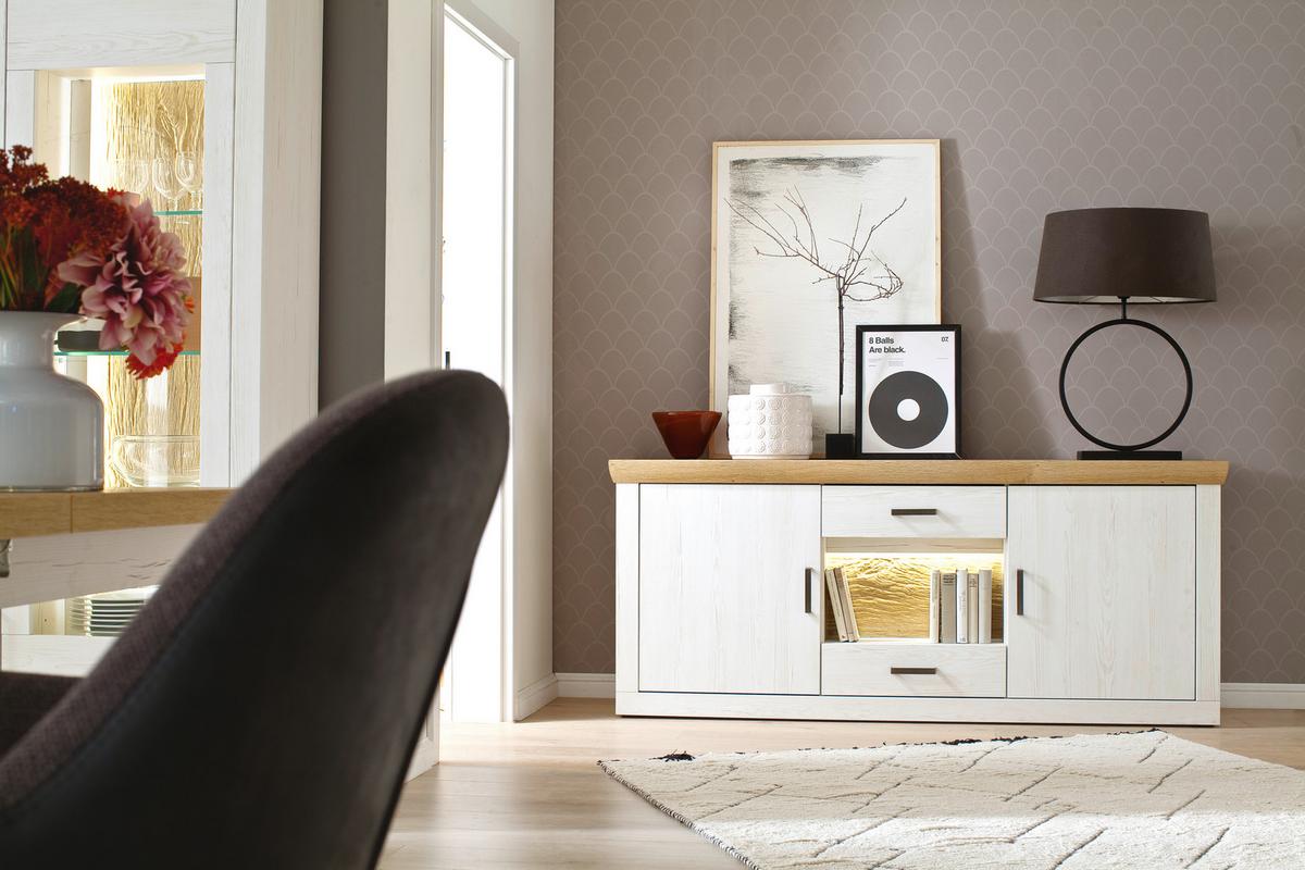 Sideboard B: 181 cm Madrid Eiche-/Pinienfarben - Eichefarben/Schwarz, Design, Holzwerkstoff (181/78/47cm) - MID.YOU