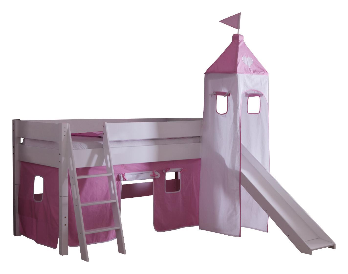 Spielbett Kim 90x200 cm Buche Massiv - Rosa/Weiß, Design, Holz (90/200cm)