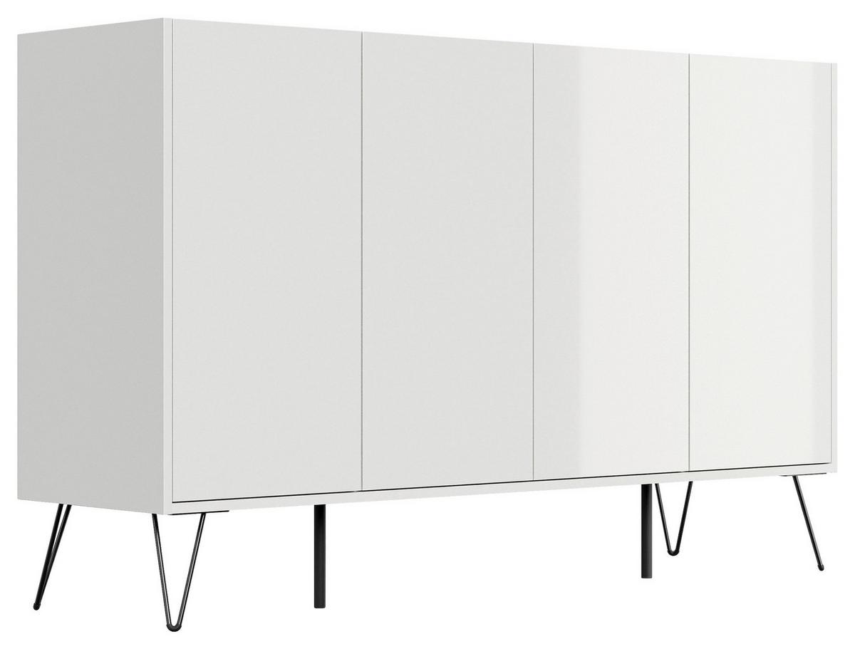 Sideboard Posseik Industrial Weiß B: 155 Cm - Weiß Hochglanz/Schwarz, Design, Holzwerkstoff (155/93,6/42cm) - P & B