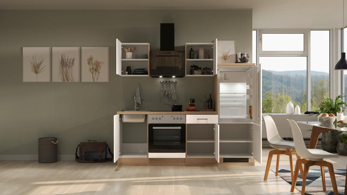 Küchenblock Nepal Sonoma Eiche/Kaschmir B: 220cm - Kaschmir/Sonoma Eiche, MODERN, Holzwerkstoff (220cm) - FlexWell