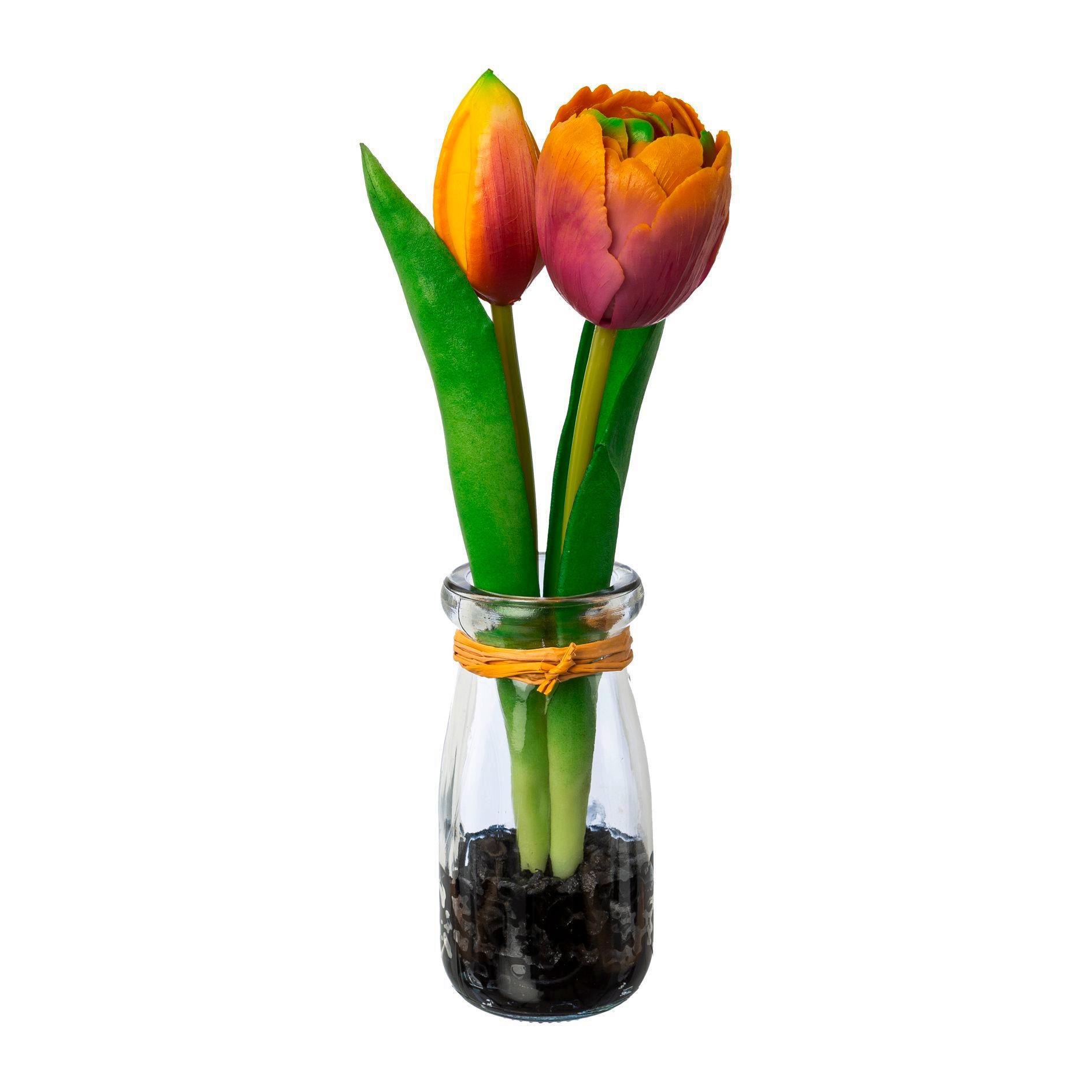 Kunstpflanze Tulpen - Gelb/Mauve, Basics, Kunststoff (21cm)