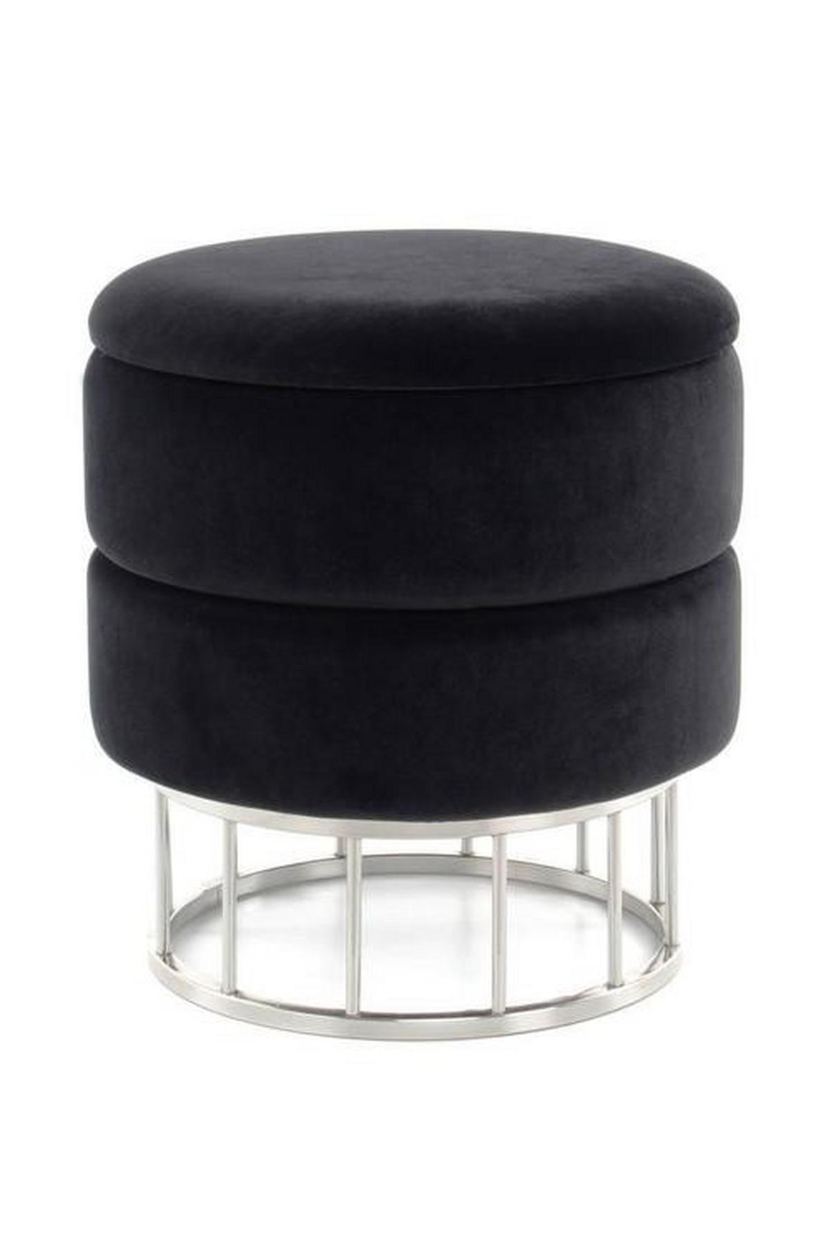 Pouf mit Stauraum Samt/Eisen Schwarz/Silbern H: 41 cm - Silberfarben/Schwarz, Basics, Holzwerkstoff/Kunststoff (37,5/41/37,5cm) - Kayoom