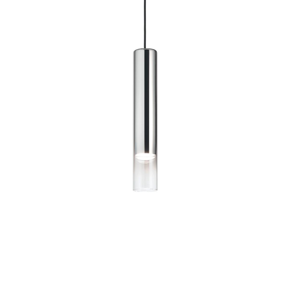 Hängeleuchte Look H: 56/140 cm 1-Flammig Zylinderform - Chromfarben/Transparent, KONVENTIONELL, Glas/Metall (6/56/140cm) - Ideal Lux