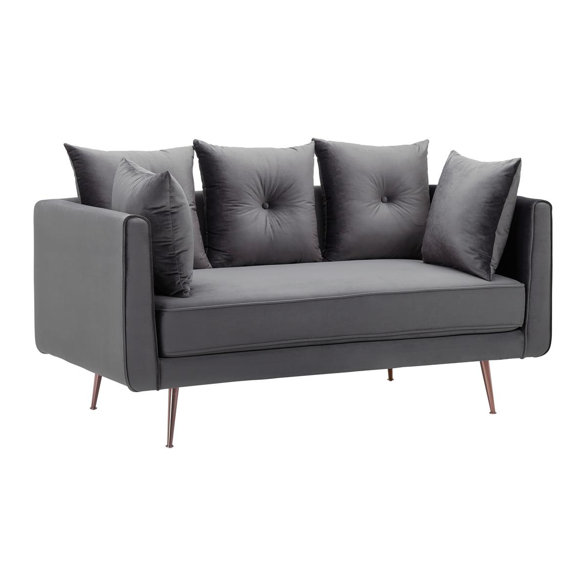 Dvojmiestna pohovka LUIS, sivý zamat - sivá/ružové zlato, Modern, kov/drevo (155/87/87cm) - Bessagi Home