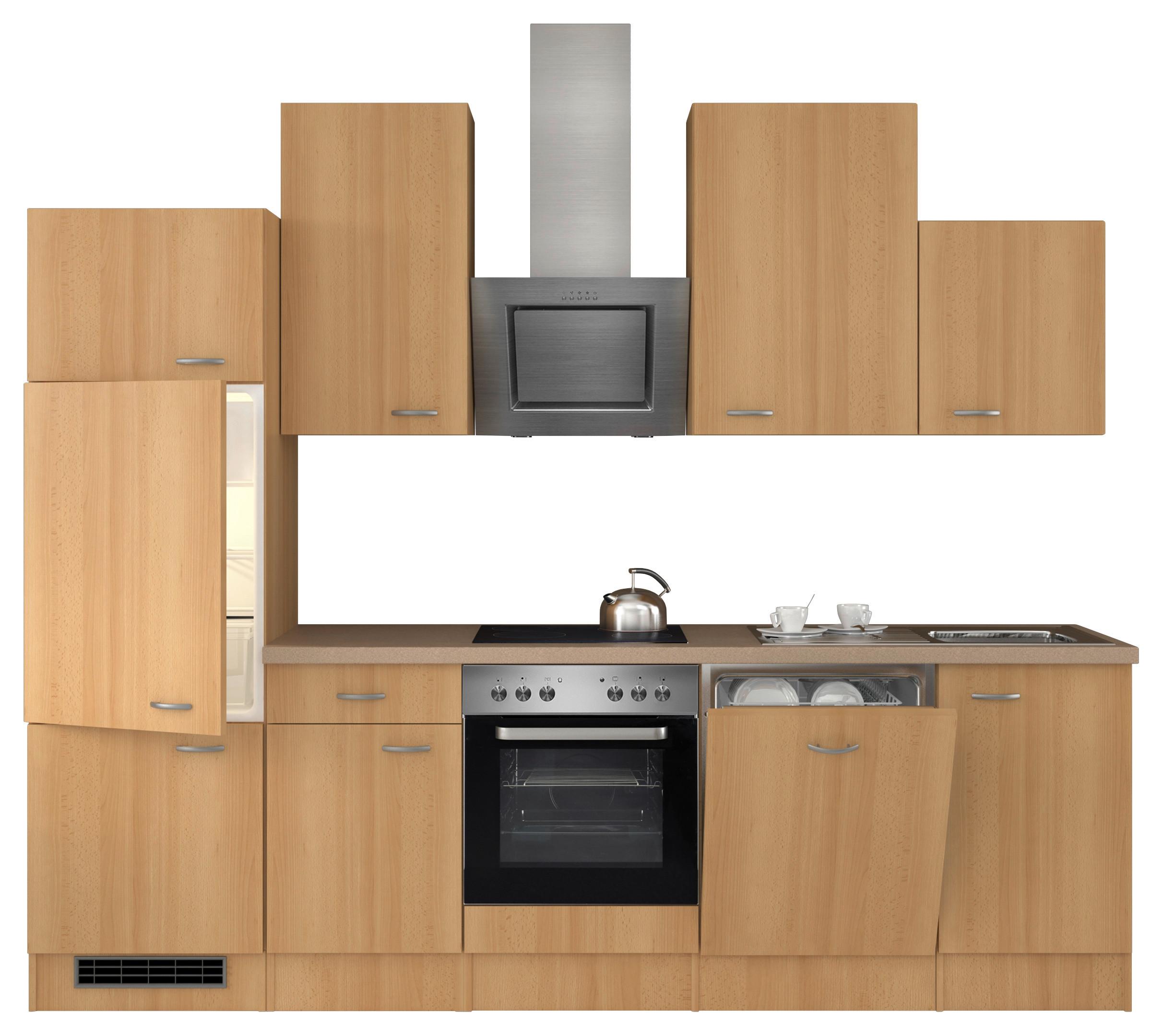 Küchenzeile Nano mit Geräten 280 cm Buche/Creme Dekor - Beige/Buchefarben, MODERN, Holzwerkstoff (280cm) - FlexWell