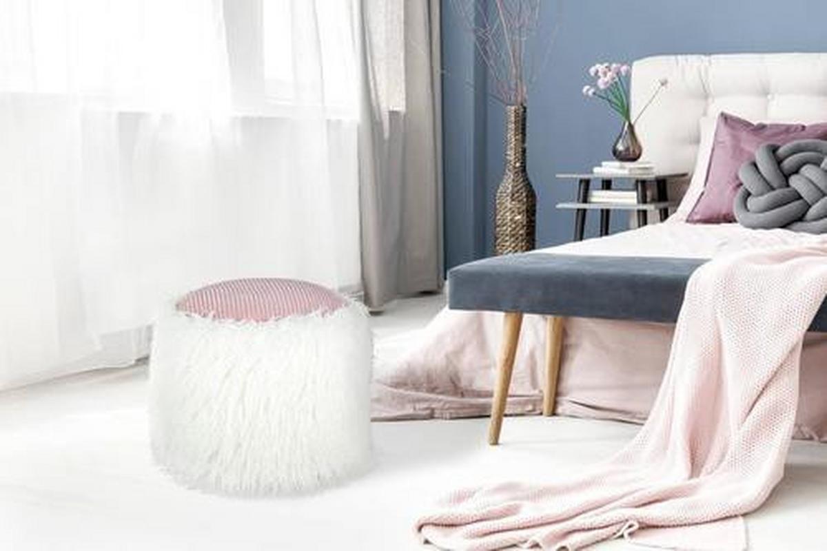 Pouf Kusntstoff Weiß/rosa Dxh: 45x38 Cm - Weiß/Rosa, Basics, Kunststoff (45/38/45cm) - Kayoom