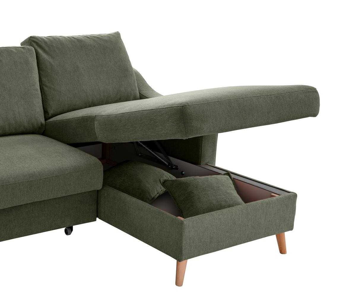 Ecksofa Valentina Dunkelgrün S: 228x150 Cm - Dunkelgrün/Naturfarben, MODERN, Textil (228/150cm) - Livetastic