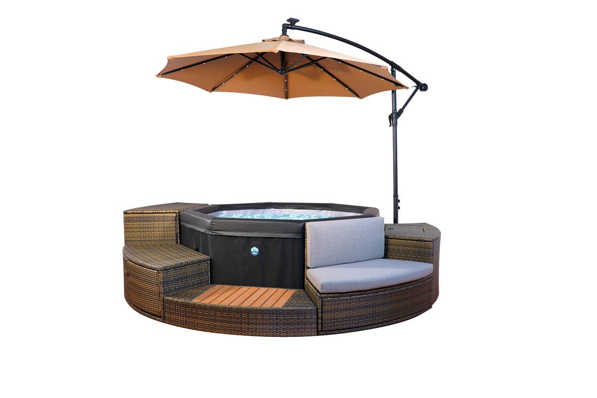 Whirlpool Netspa Octopus Ø 290 Cm Mit Umrandung+5 Möbel - Schwarz, Basics, Leder/Kunststoff (290/73cm)