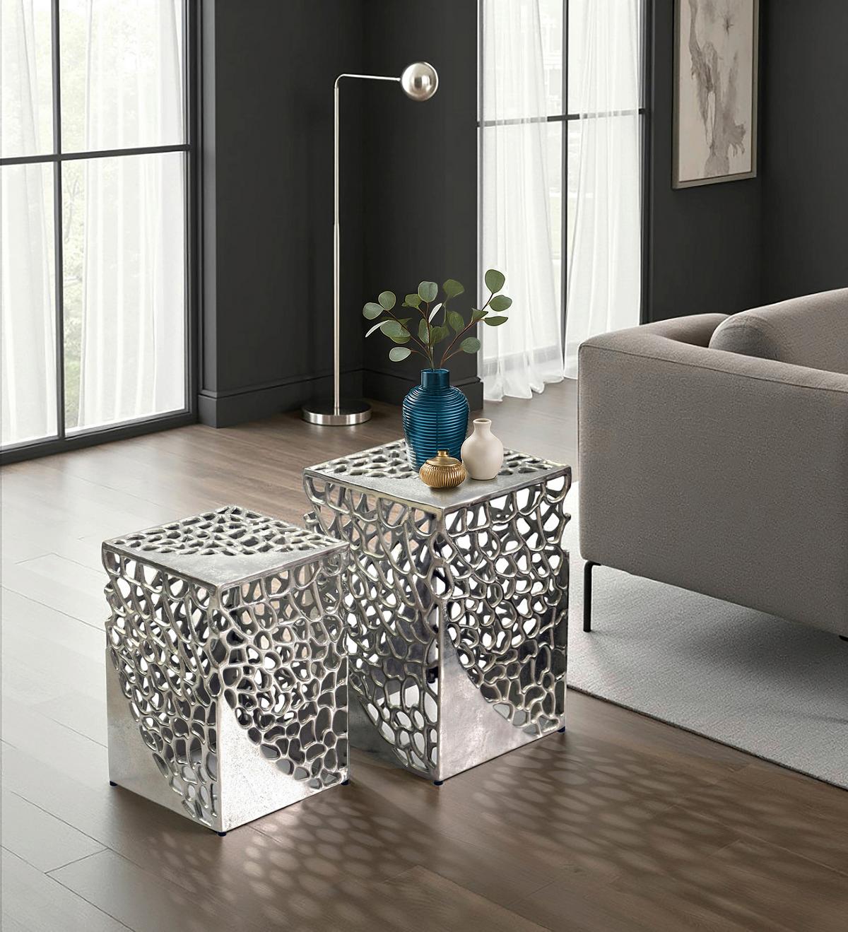 SATZTISCH Silberfarben 2-teilig - Silberfarben, Design, Metall (30/26/30/26/45/40cm) - MID.YOU