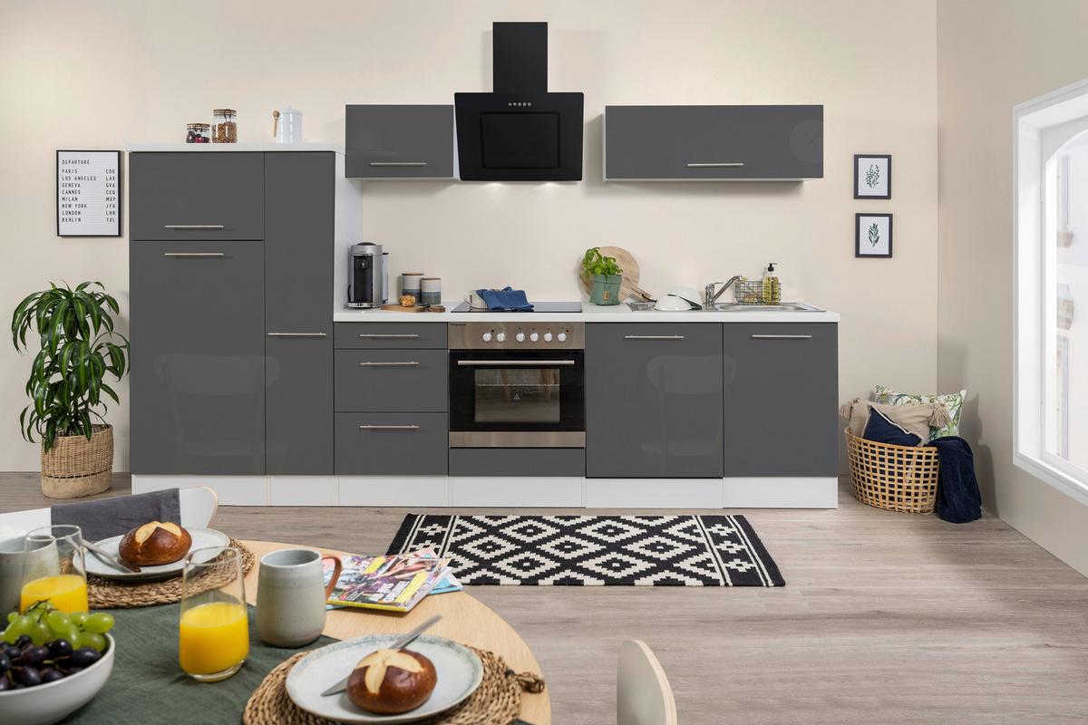 Küchenzeile mit Geräten 310 cm Grau/Weiß - Weiß/Grau, KONVENTIONELL, Holzwerkstoff (310cm) - Respekta
