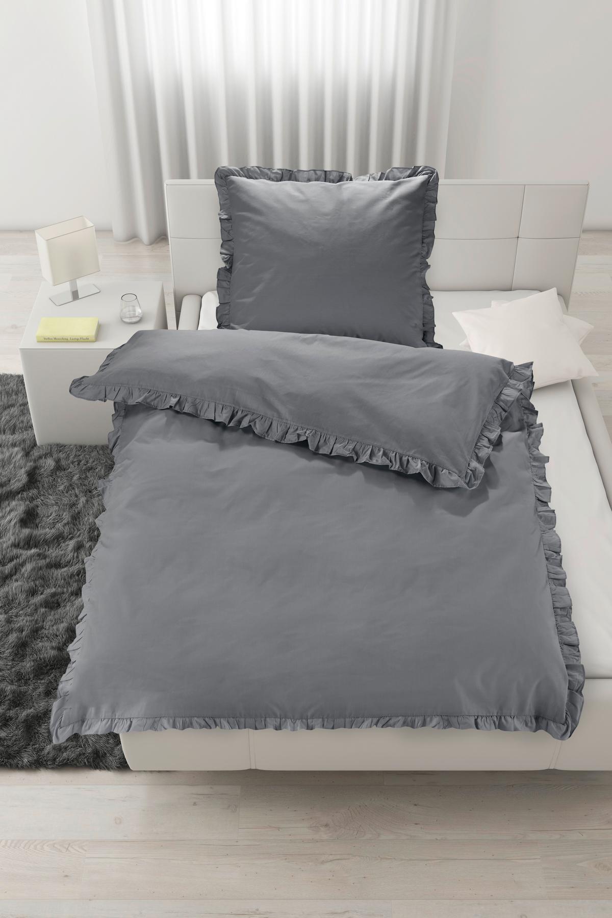 POSTEĽNÁ BIELIZEŇ Ruschen, 70/90 140/200cm - sivá, Romantik / Landhaus, textil (140/200cm) - Zandiara