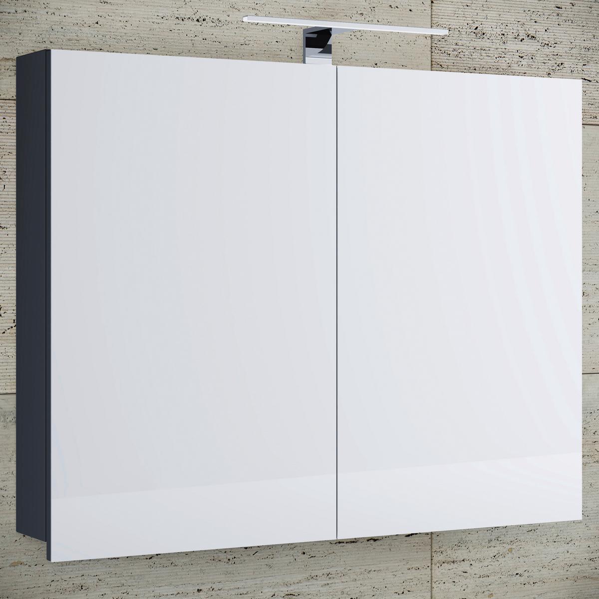 Spiegelschrank Badinos mit Led 2-Türig BxHxT: 60x59,2x12 cm - Schwarz, MODERN, Glas/Holzwerkstoff (80/59,2/12cm) - MID.YOU