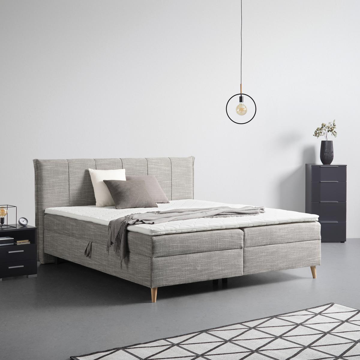 Americká posteľ VELORIA 160x200, sivá - sivá/prírodná farba, Konventionell, drevo/textil (160/200cm) - Mömax