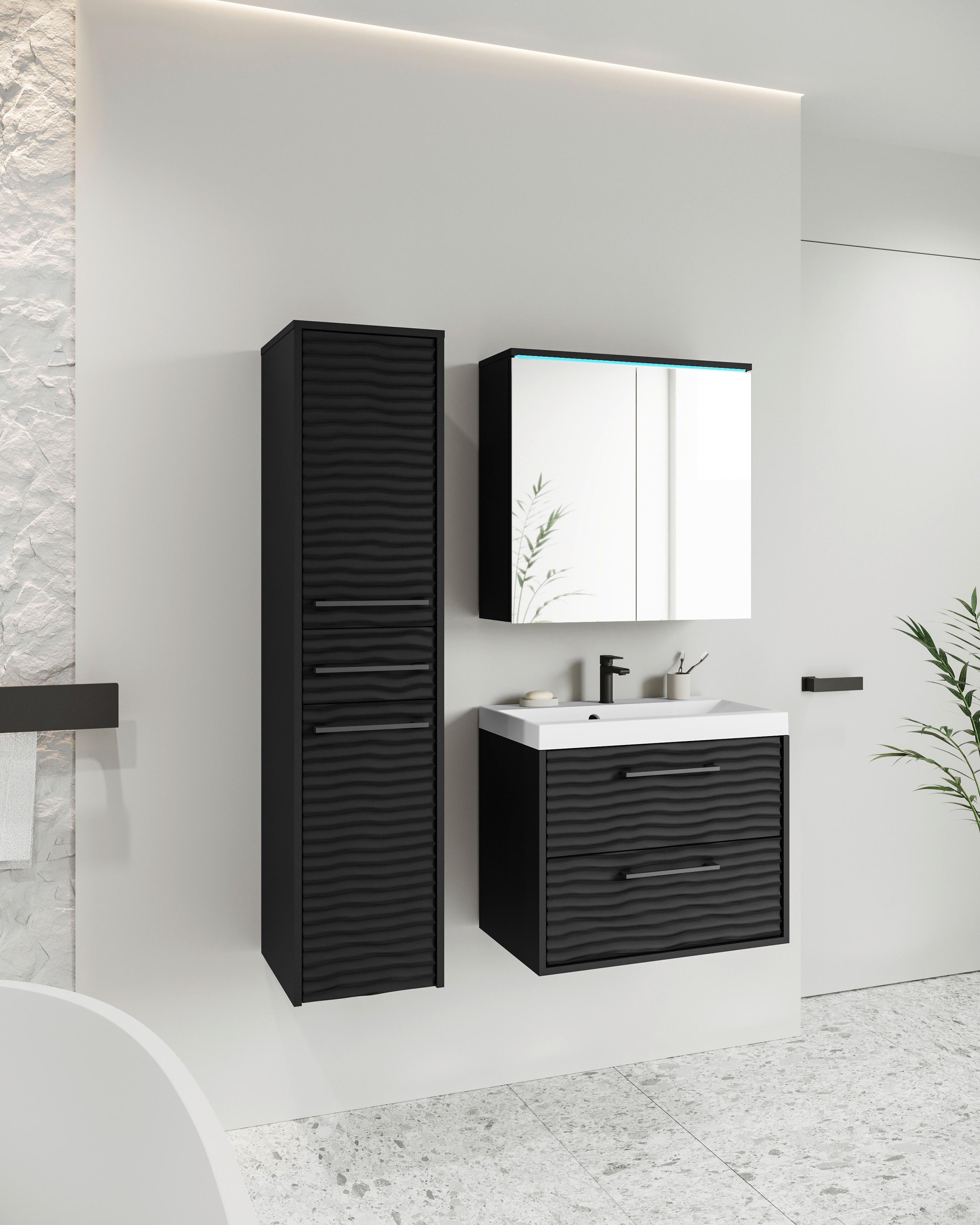 Badezimmer Toronto 4-teilig Schwarz - Schwarz/Weiß, LIFESTYLE, Keramik/Holzwerkstoff (90cm) - P & B