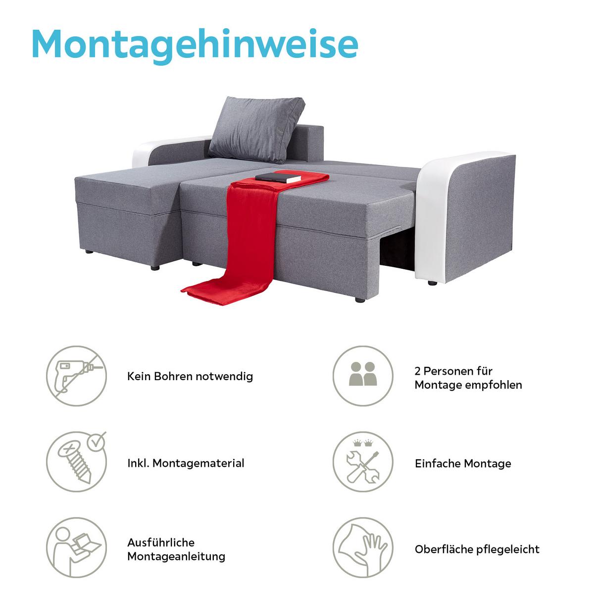 Ecksofa mit Schlaffunktion Racer, Webstoff/Lederlook - Schwarz/Weiß, KONVENTIONELL, Holz/Textil (149/237cm)