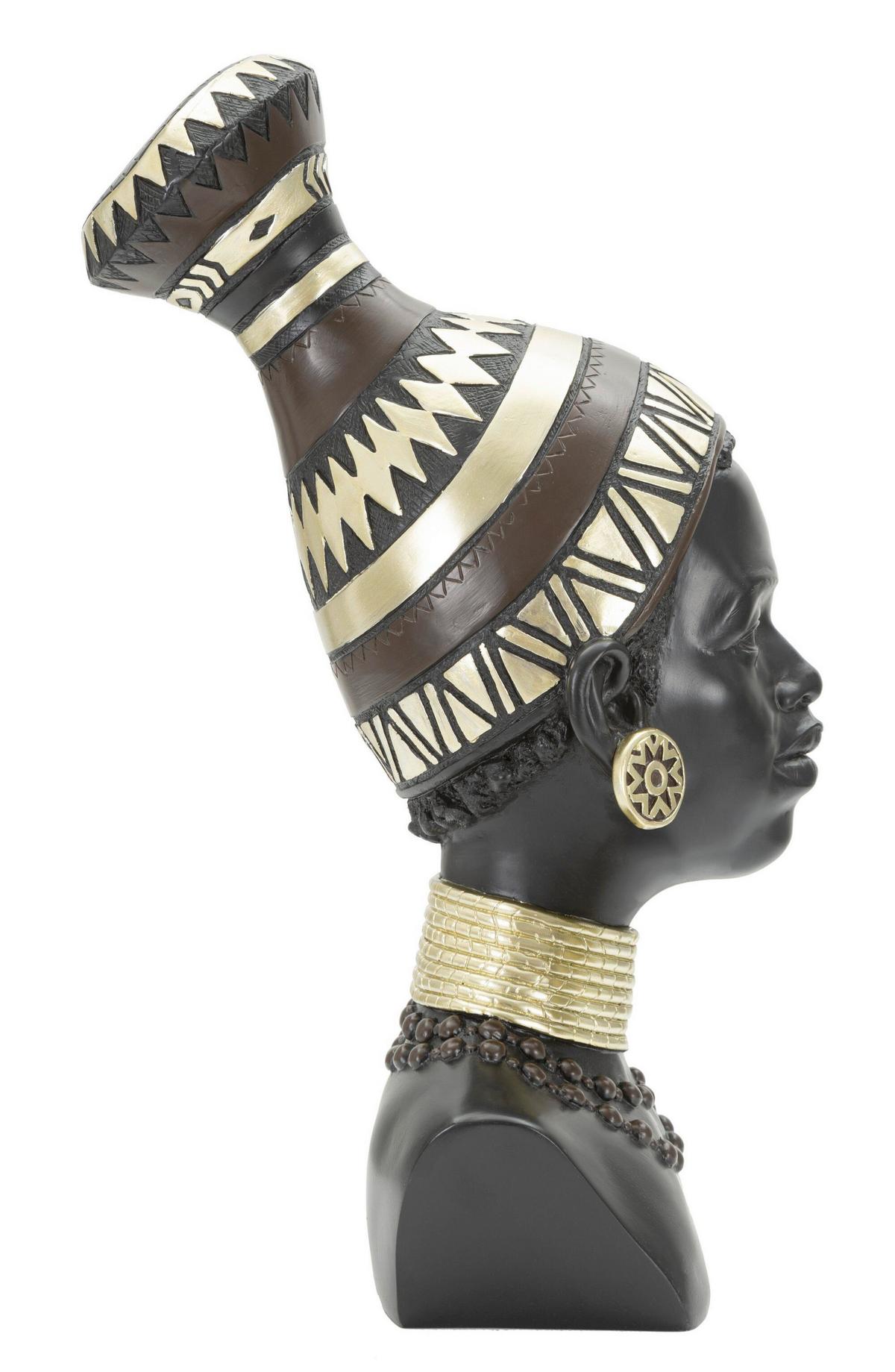 Skulptur Massai Woman Tribe Schwarz, Goldfarben, B: 23 cm - Goldfarben/Schwarz, Basics, Kunststoff (23/38.5/19cm)