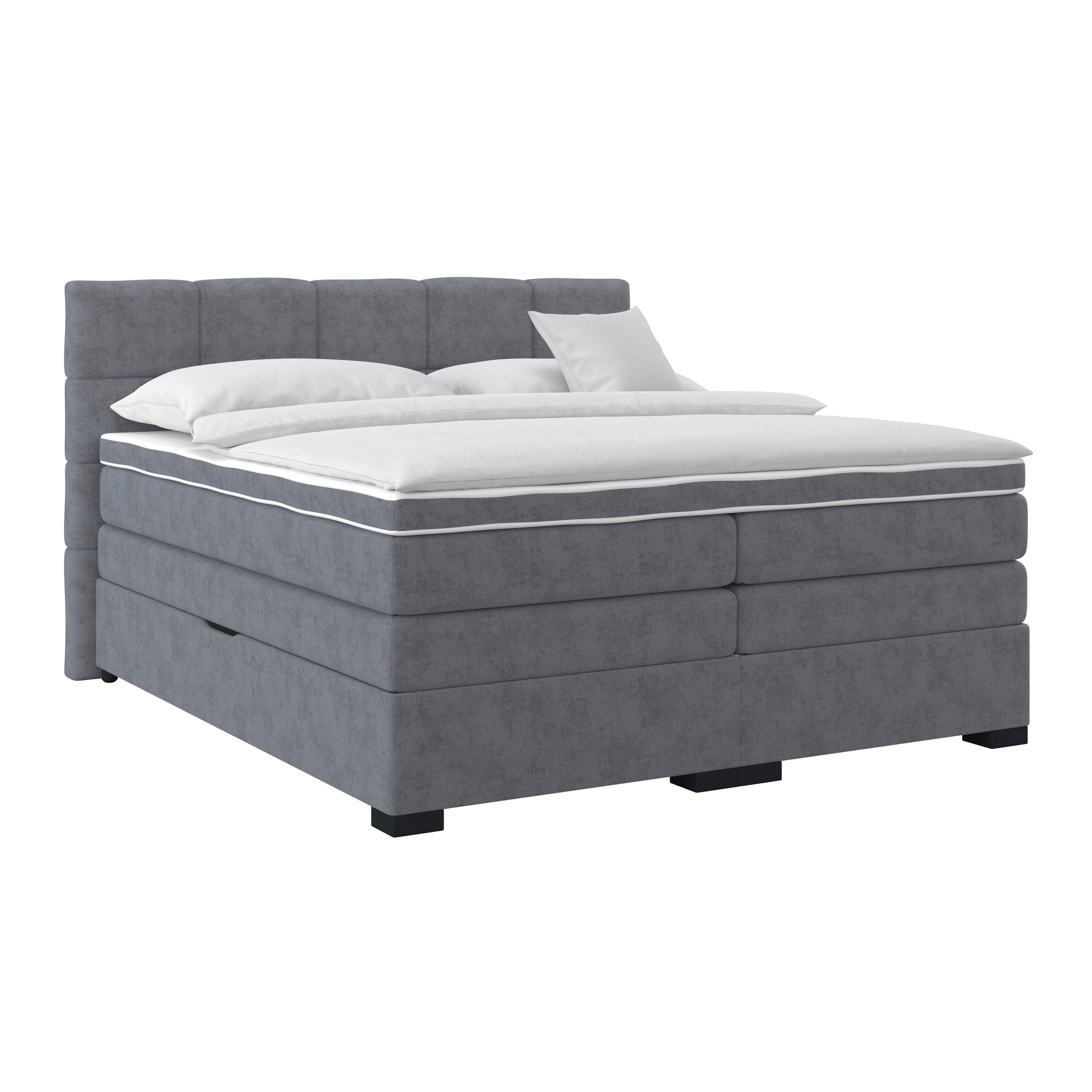 Boxspringbetten mit Topper 200x200 April - Dunkelgrau/Schwarz, MODERN, Textil (200/200cm)