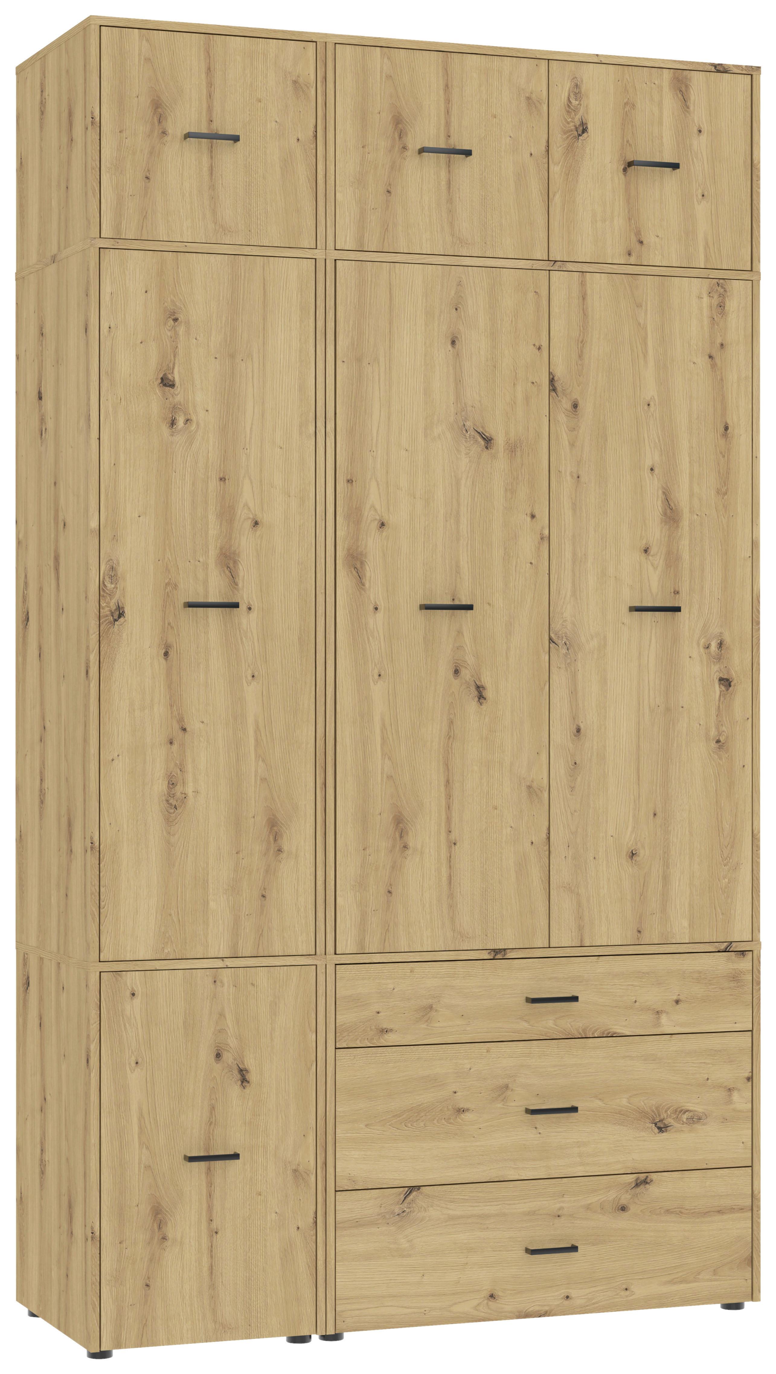 Kleiderschrank Kivo Eiche Artisan Dekor, B: 135 Cm - Eiche Artisan, Basics, Holzwerkstoff (135/239,40/52,1cm)