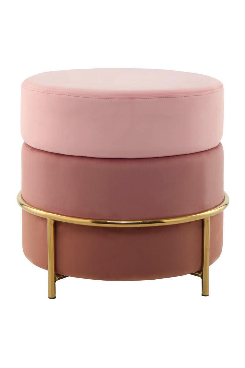 Kulatý taburet PINK, růžová / zlatá barva - růžová/barvy zlata, Basics, kov/kompozitní dřevo (48,5/46/48,5cm)