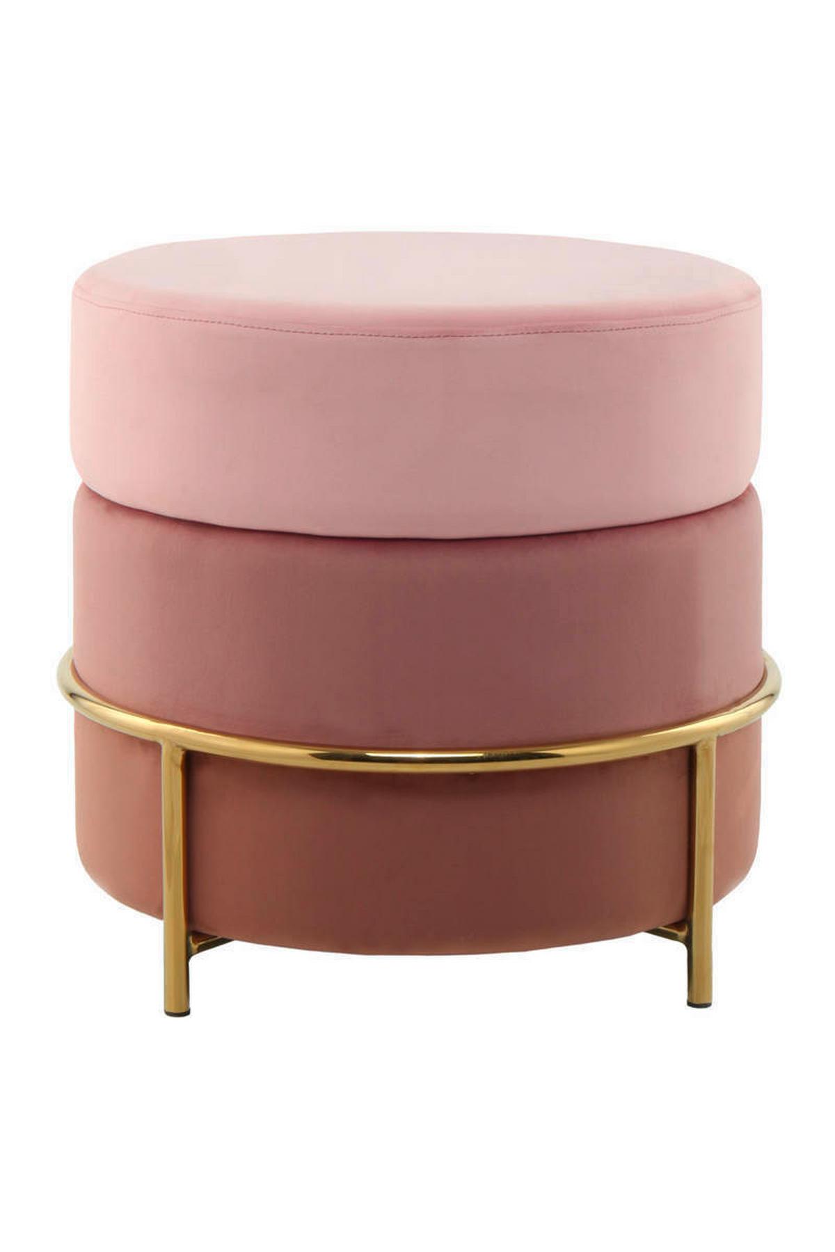 Pouf Samt Rosa H: 46 cm Rund - Goldfarben/Rosa, Basics, Holzwerkstoff/Textil (48,5/46/48,5cm) - Kayoom