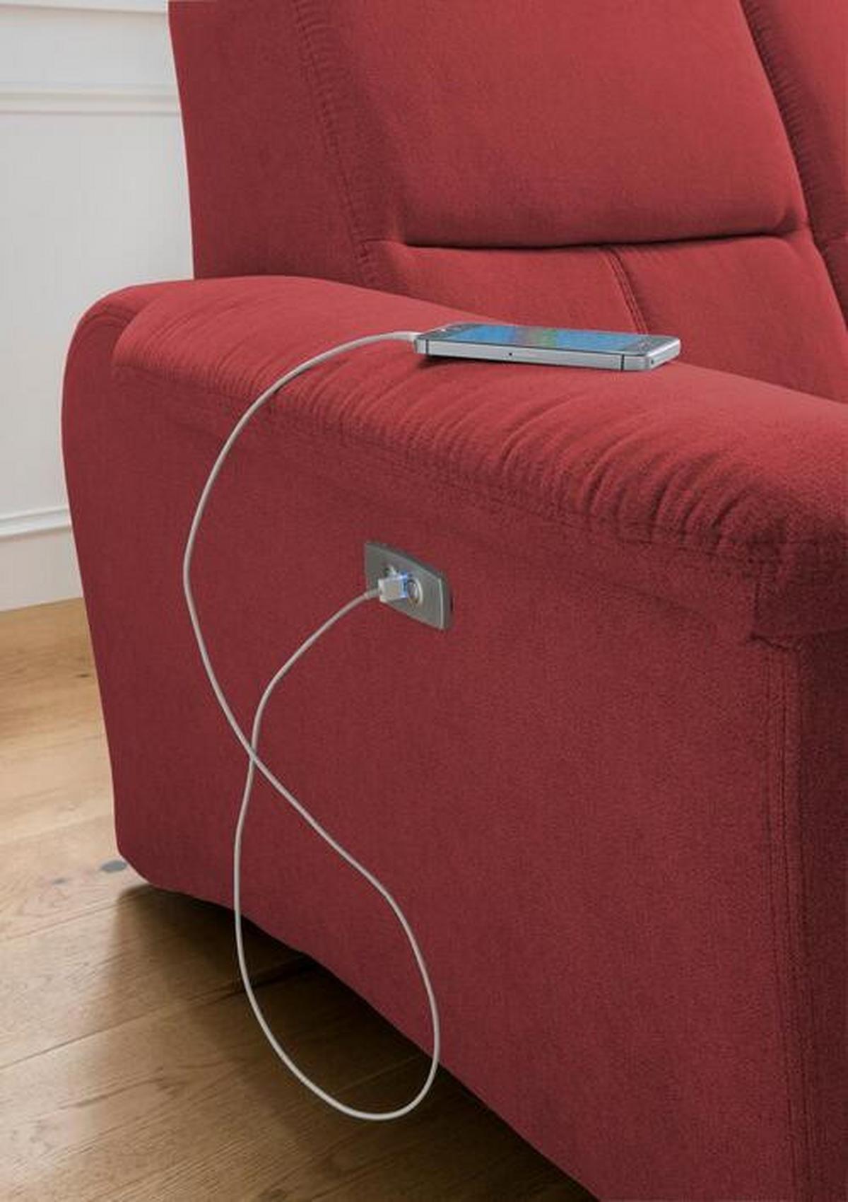 Ecksofa mit Relaxfunktion + USB Anschluss Parole, Mikrof. - Chromfarben/Rot, MODERN, Textil (231/165cm) - Livetastic